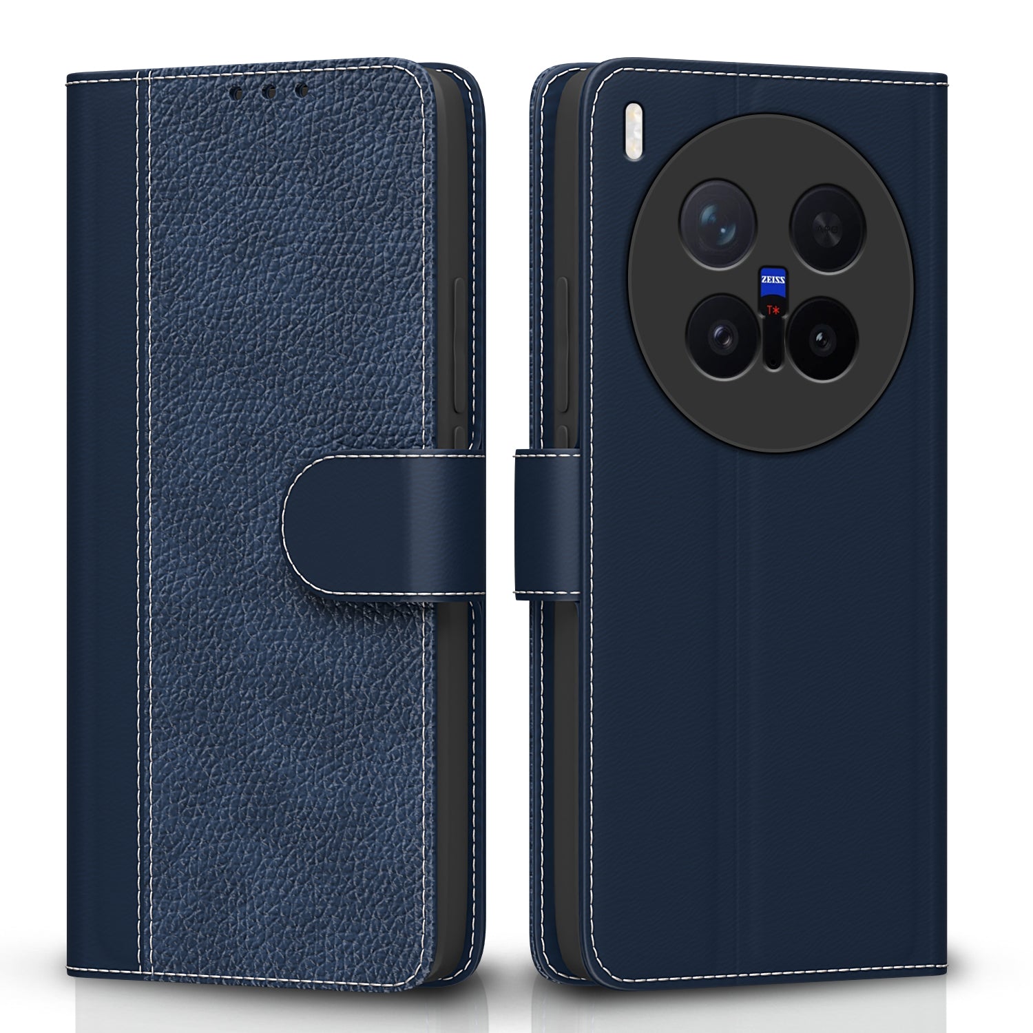 Pikkme Vivo X300 Pro 5G Double Contrast Leather Finish Flip Cover - Blue