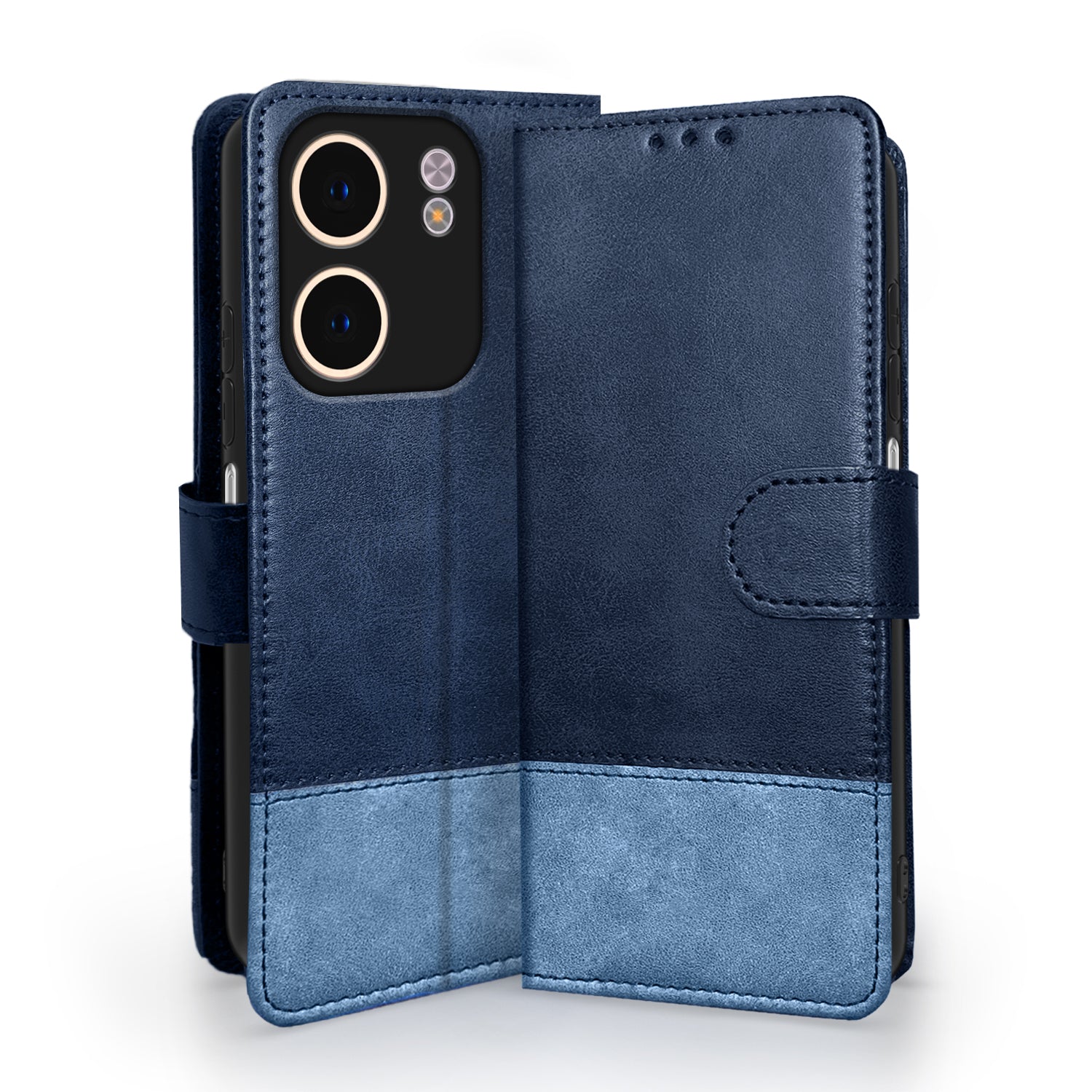 Pikkme Oppo A5x Dual-Tone PU Leather Finish Magnetic Flip Cover (Navy Blue)