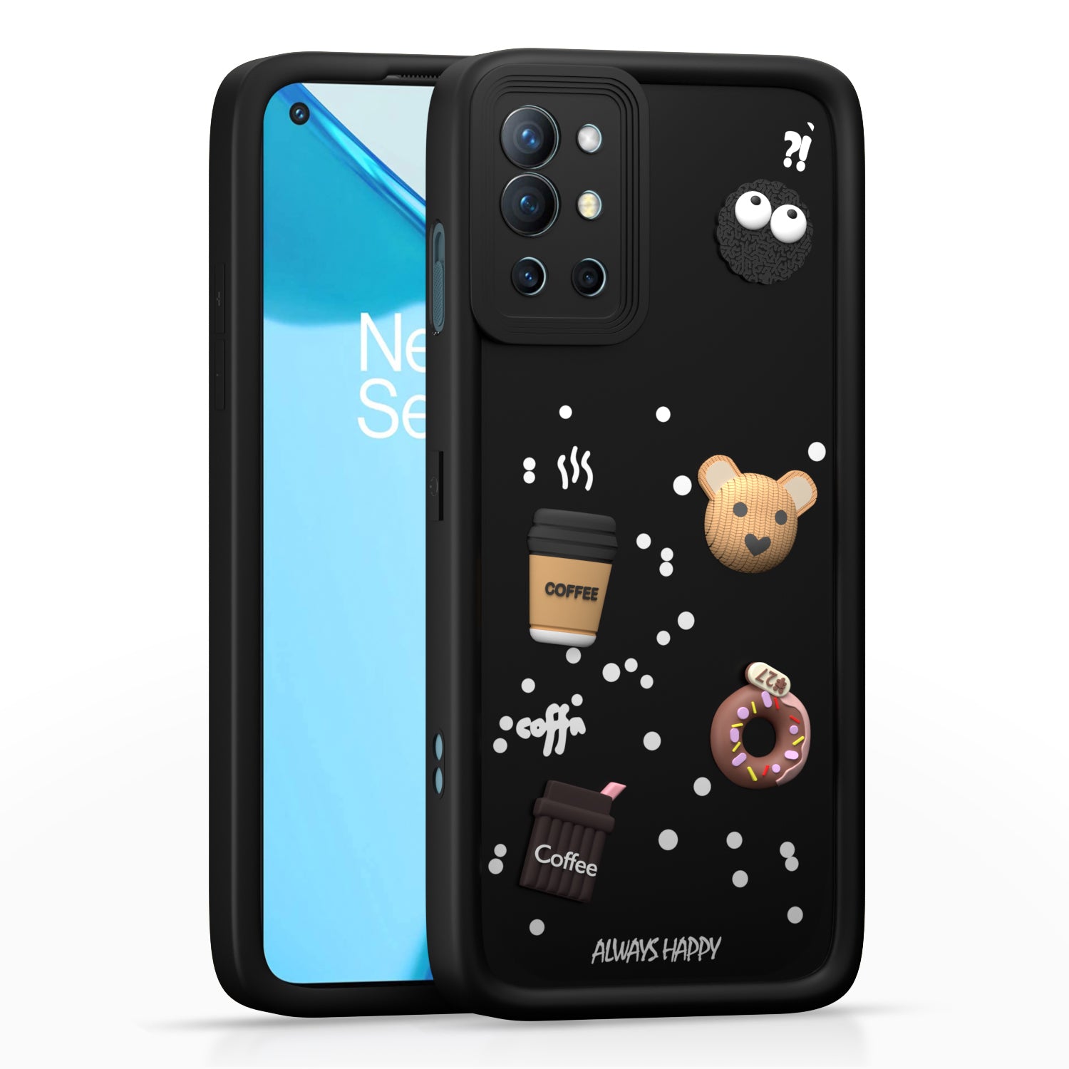 Pikkme OnePlus 9R 5G Cute Fun Cartoon 3D Bear Coffee Back Cover (Black)