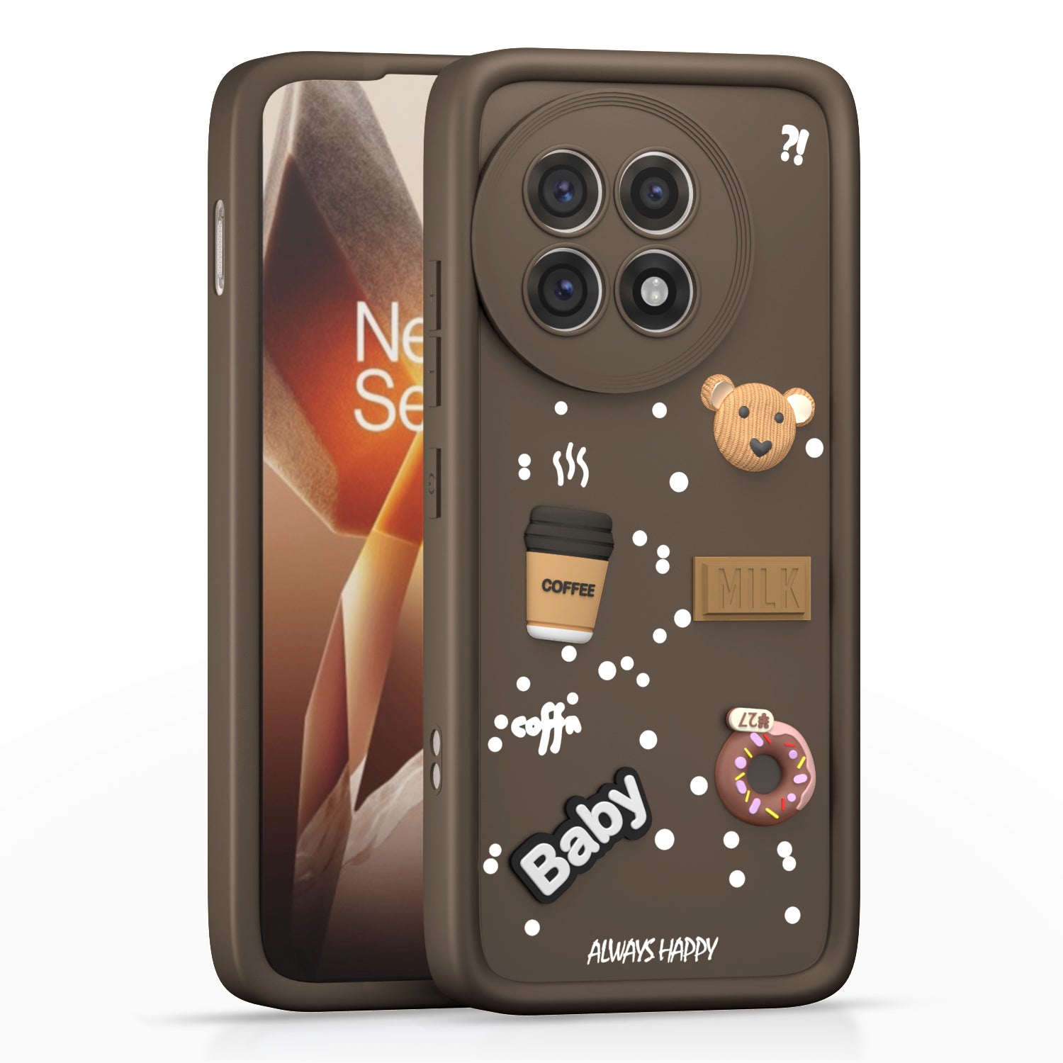 Pikkme OnePlus 13R 5G Cute Fun Cartoon 3D Bear Coffee Back Cover (Brown)