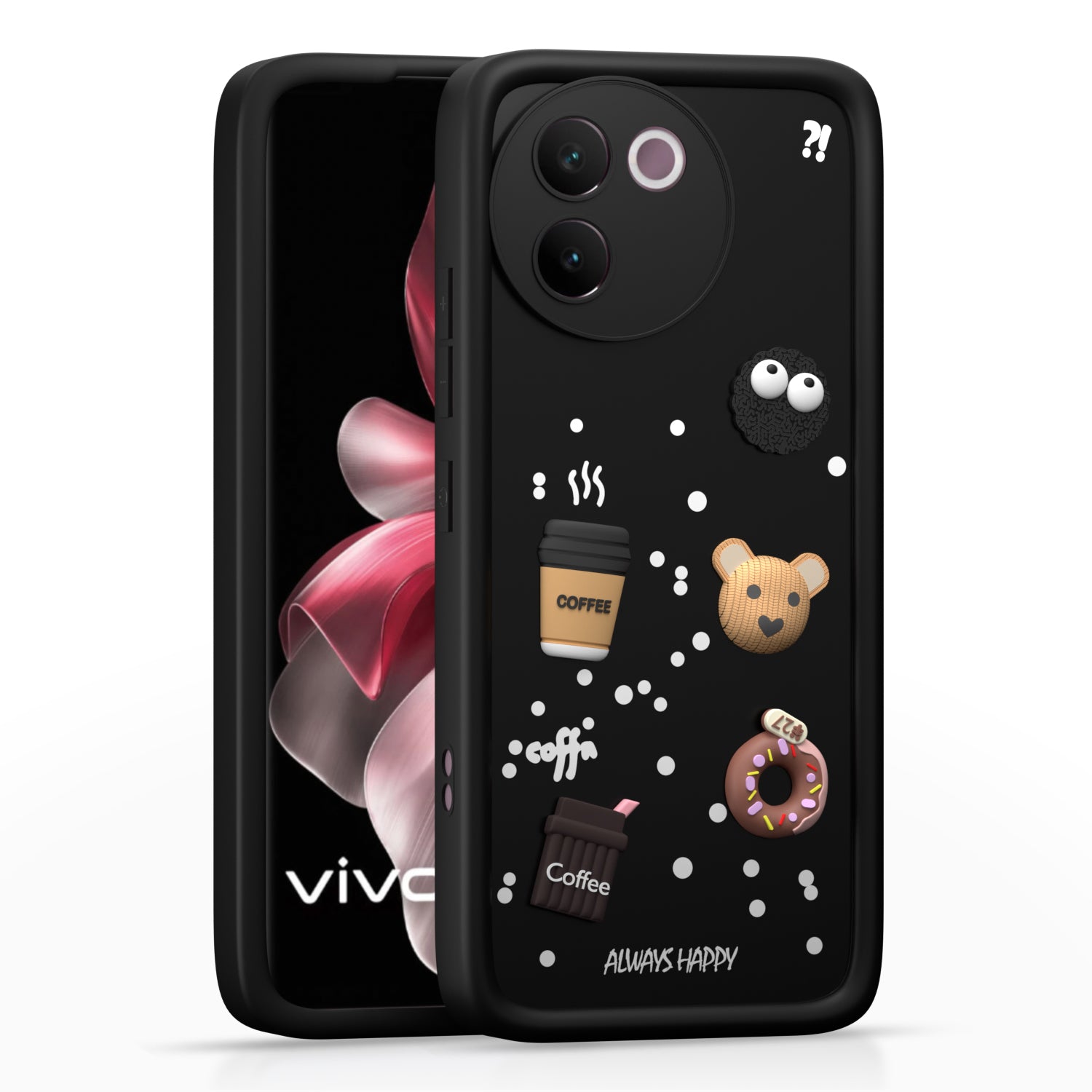 Pikkme vivov30e5g Cute Fun Cartoon 3D Bear Silicone Back Cover - Black