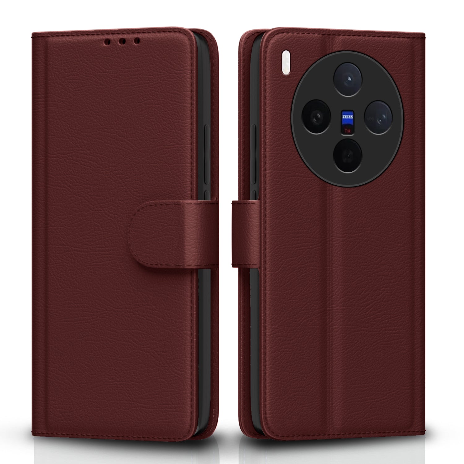 Pikkme Vivo X300 5G Premium Leather Finish Vintage Flip Cover - Brown