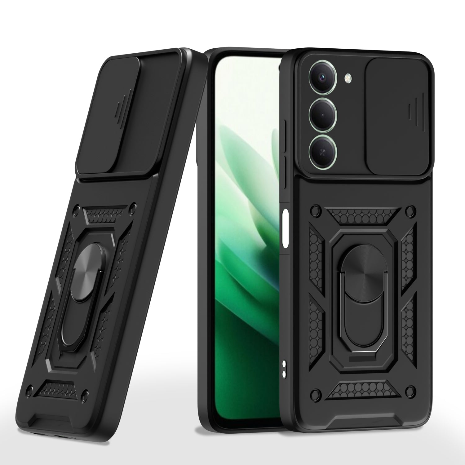 Pikkme Redmi 15 5G Sliding Camera Shield & Stand D10 Tough Armor Back Cover - Black