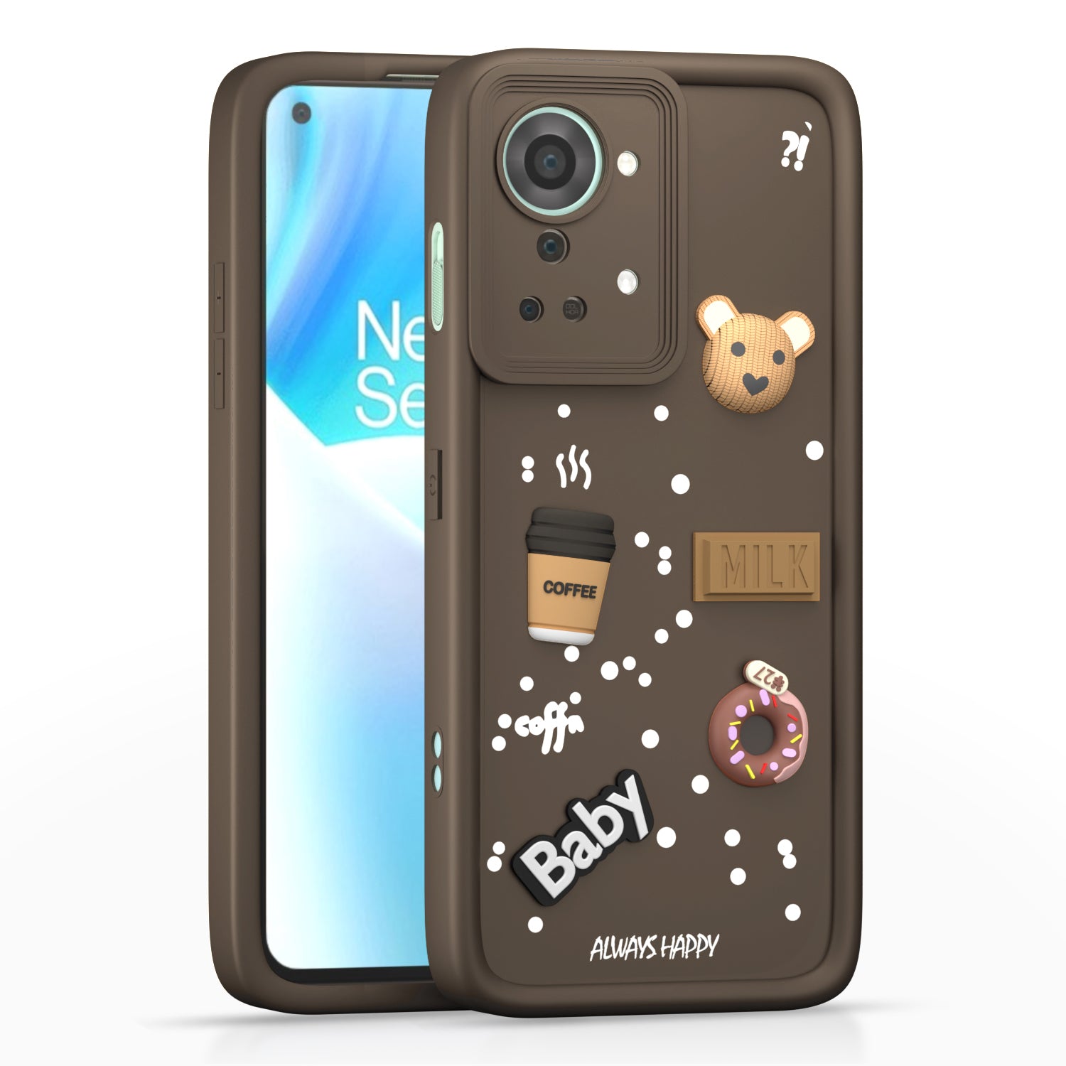 Pikkme OnePlus Nord 2T 5G Cute Fun Cartoon 3D Bear Coffee Back Cover (Brown)