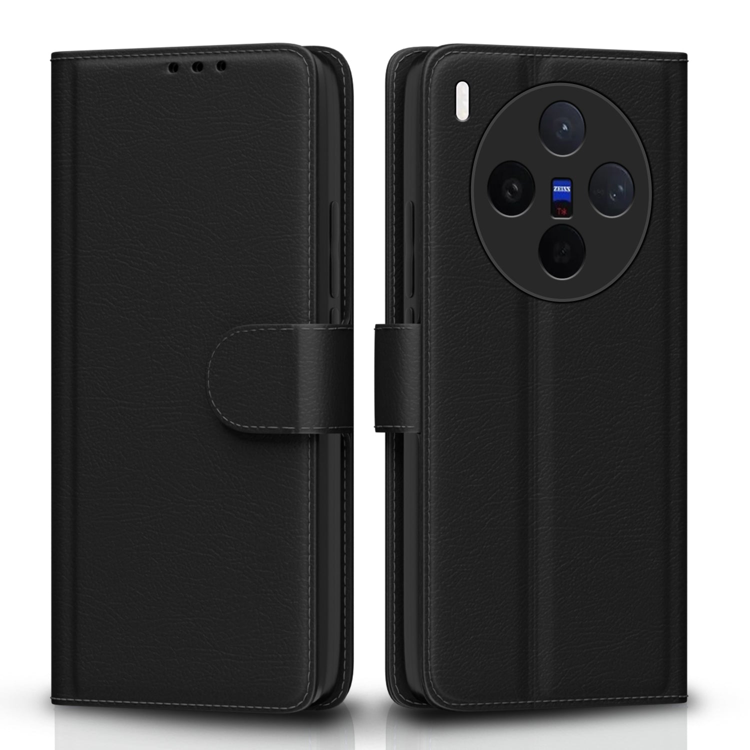 Pikkme Vivo X300 5G Premium Leather Finish Vintage Flip Cover - Black