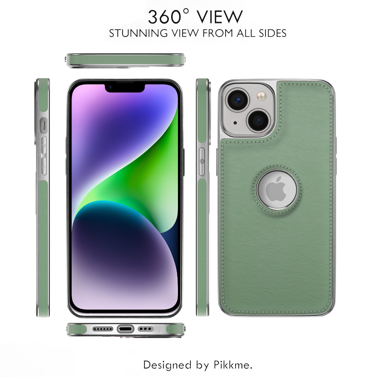 Pikkme iPhone 14 Plus Silver Electroplated Chrome Leather Back Cover (Green)