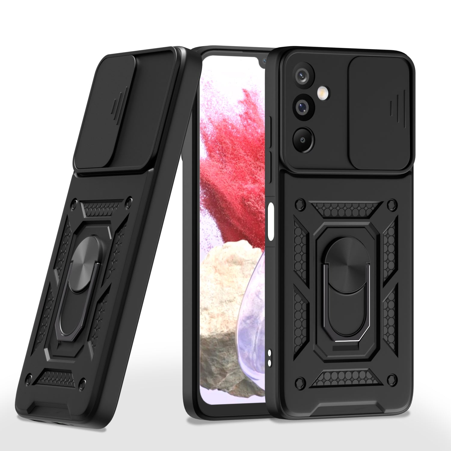 Pikkme Samsung Galaxy M16 5G Sliding Camera Shield & Stand D10 Tough Armor Back Cover - Black