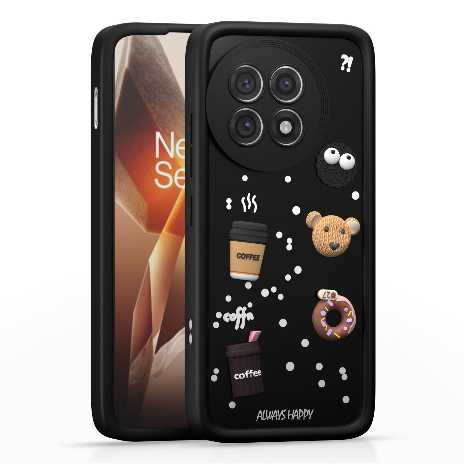 Pikkme OnePlus 13R 5G Cute Fun Cartoon 3D Bear Coffee Back Cover (Black)