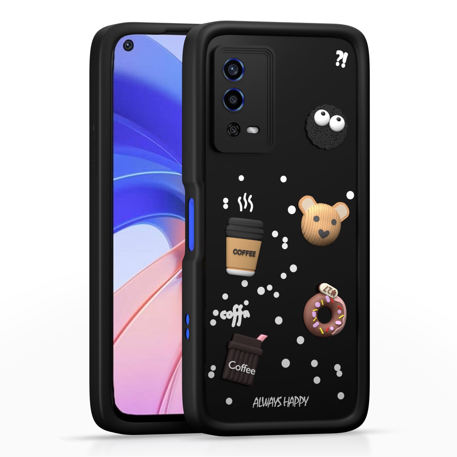 Pikkme Oppo A55 Cute Fun Cartoon 3D Bear Coffee Back Cover (Black)