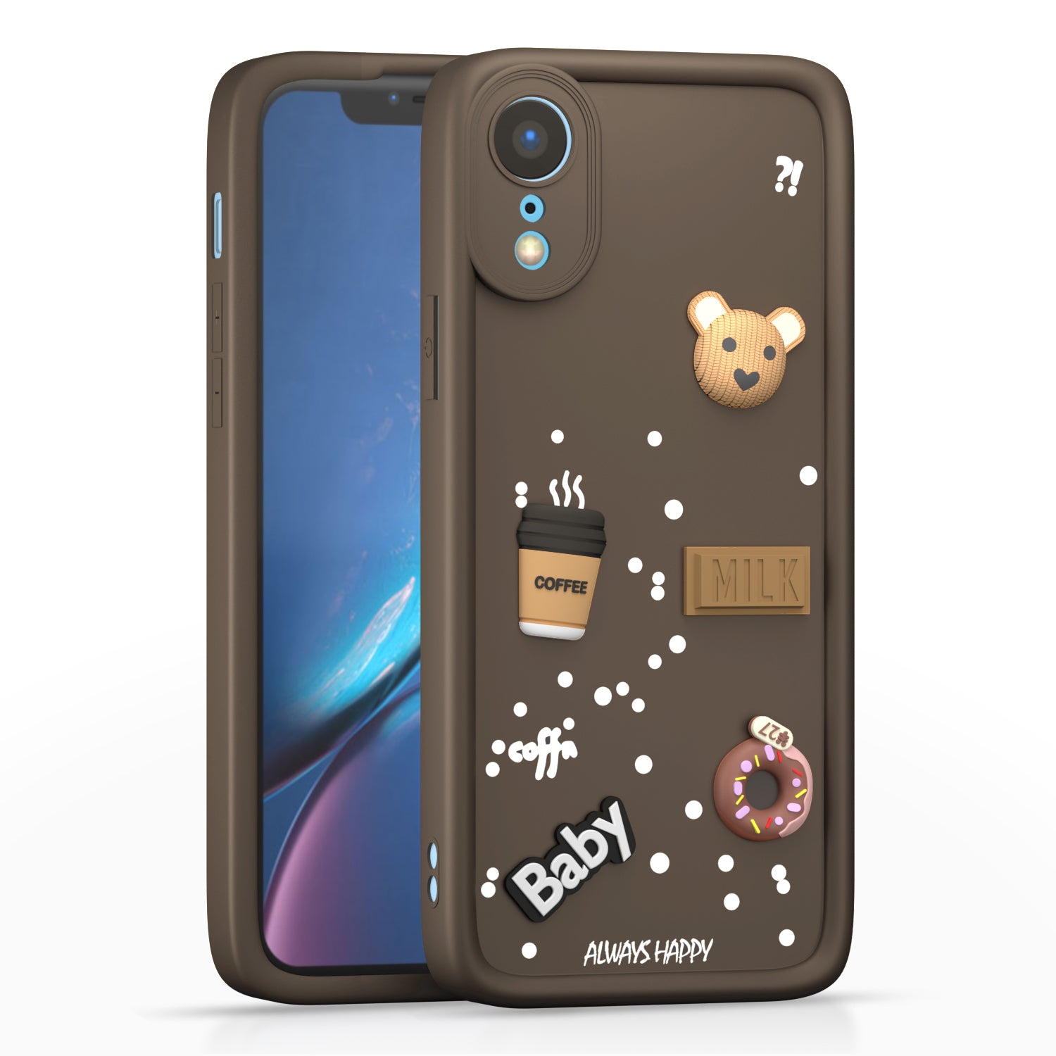 Pikkme iPhone XR Cute Fun Cartoon 3D Bear Coffee Back Cover (Brown)