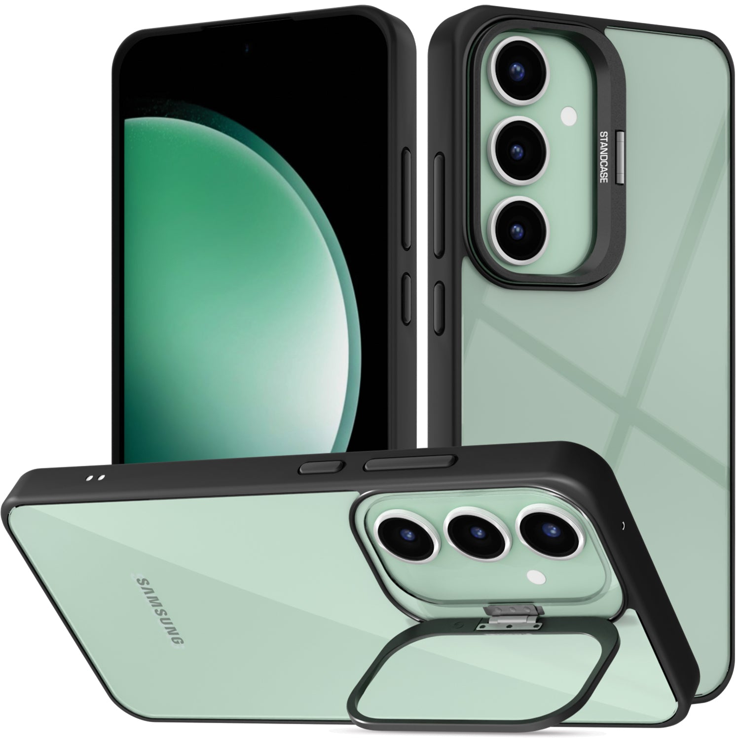 Pikkme Samsung Galaxy S23 FE 5G Bracket Stand Case with Camera Protection Rings Bumper case - Black