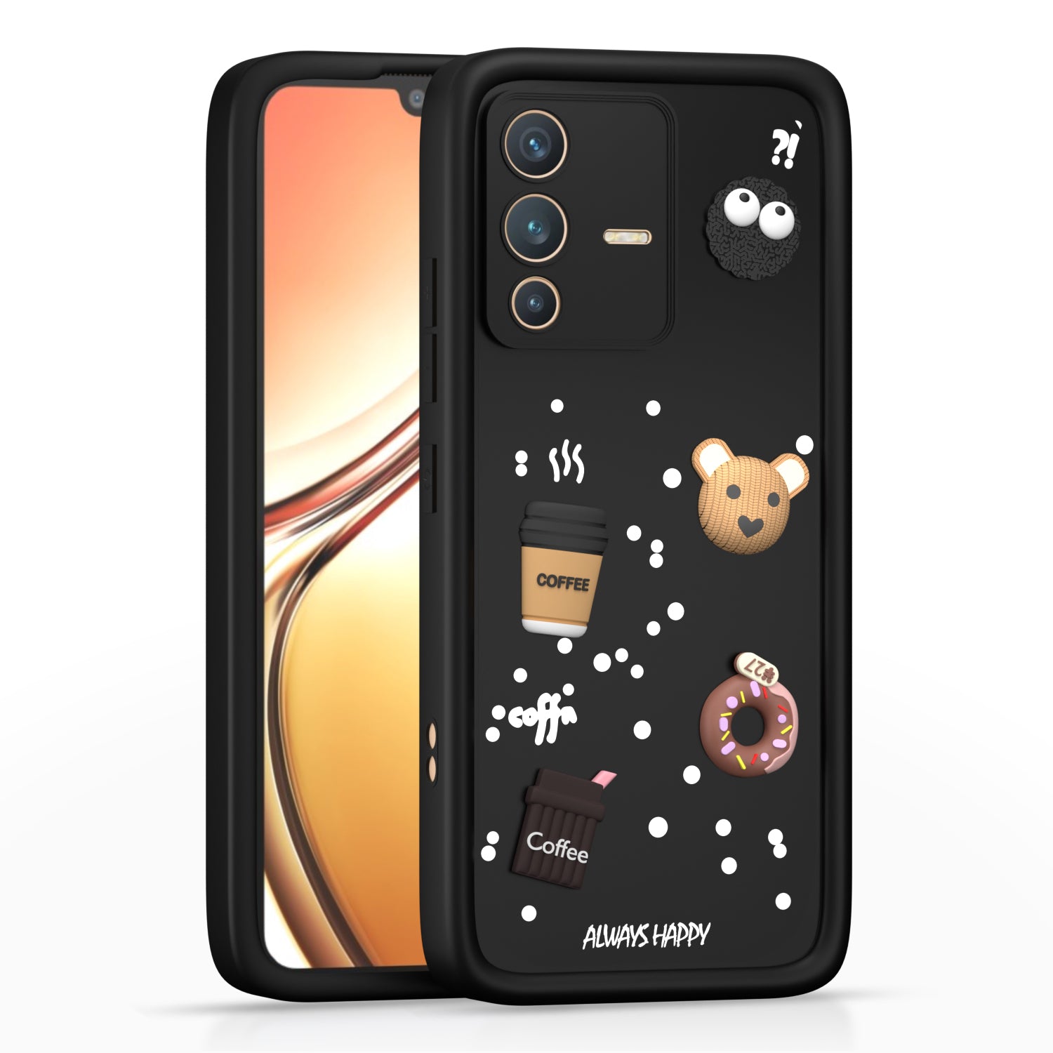 Pikkme Vivo V23 5G Cute Fun Cartoon 3D Bear Coffee Back Cover (Black)