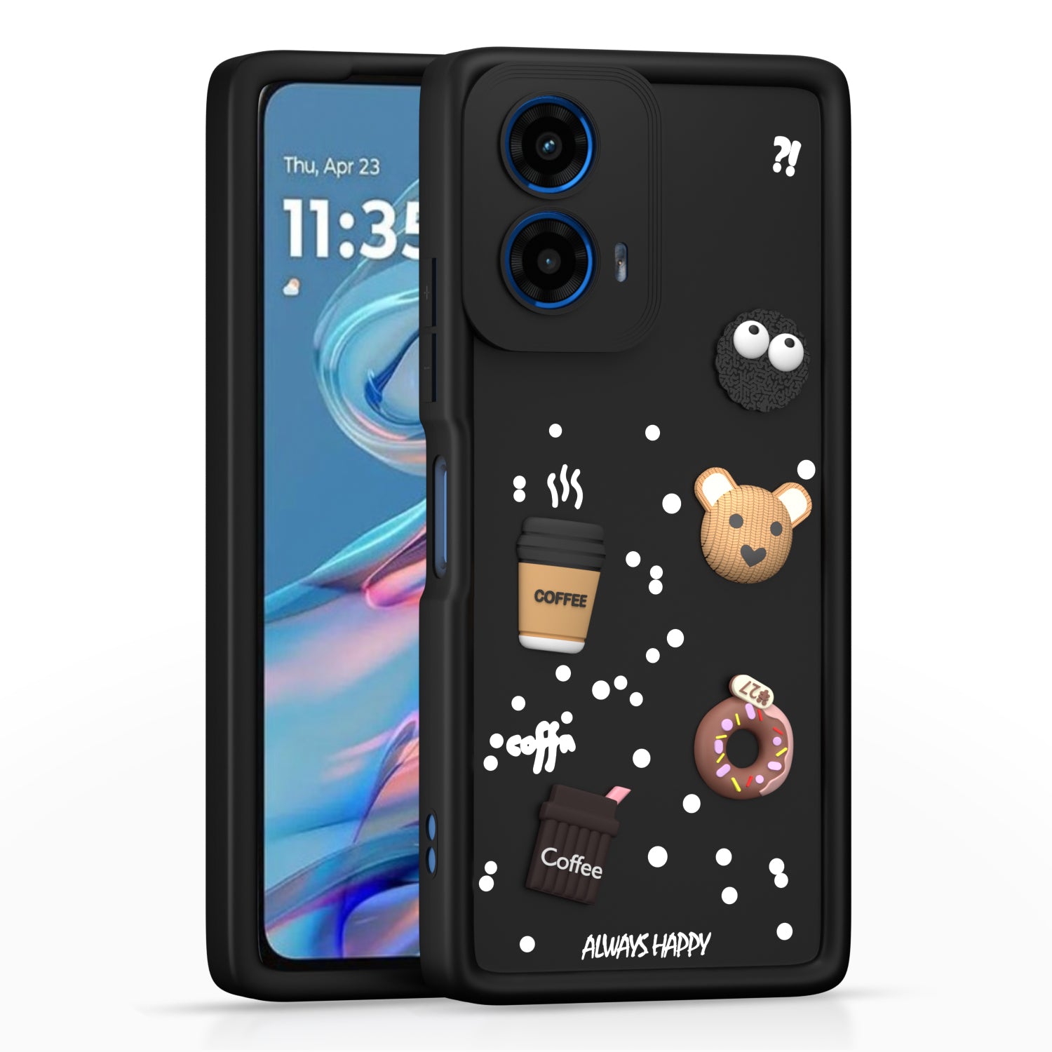Pikkme Motorola Moto G45 5G Cute Fun Cartoon 3D Bear Coffee Back Cover (Black)