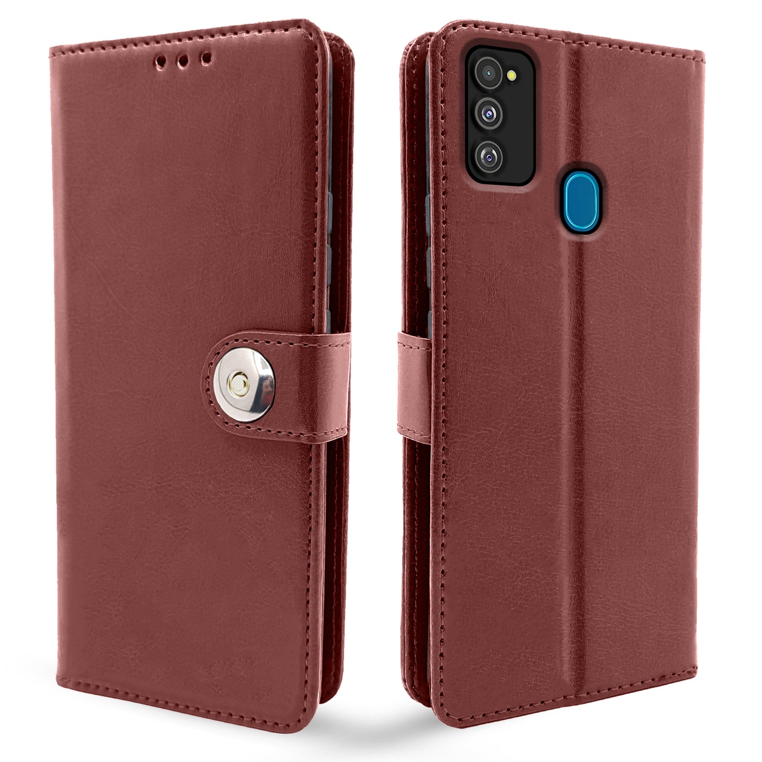 Samsung Galaxy M30s / M21 / M21 2021 Button Flip Cover -Brown