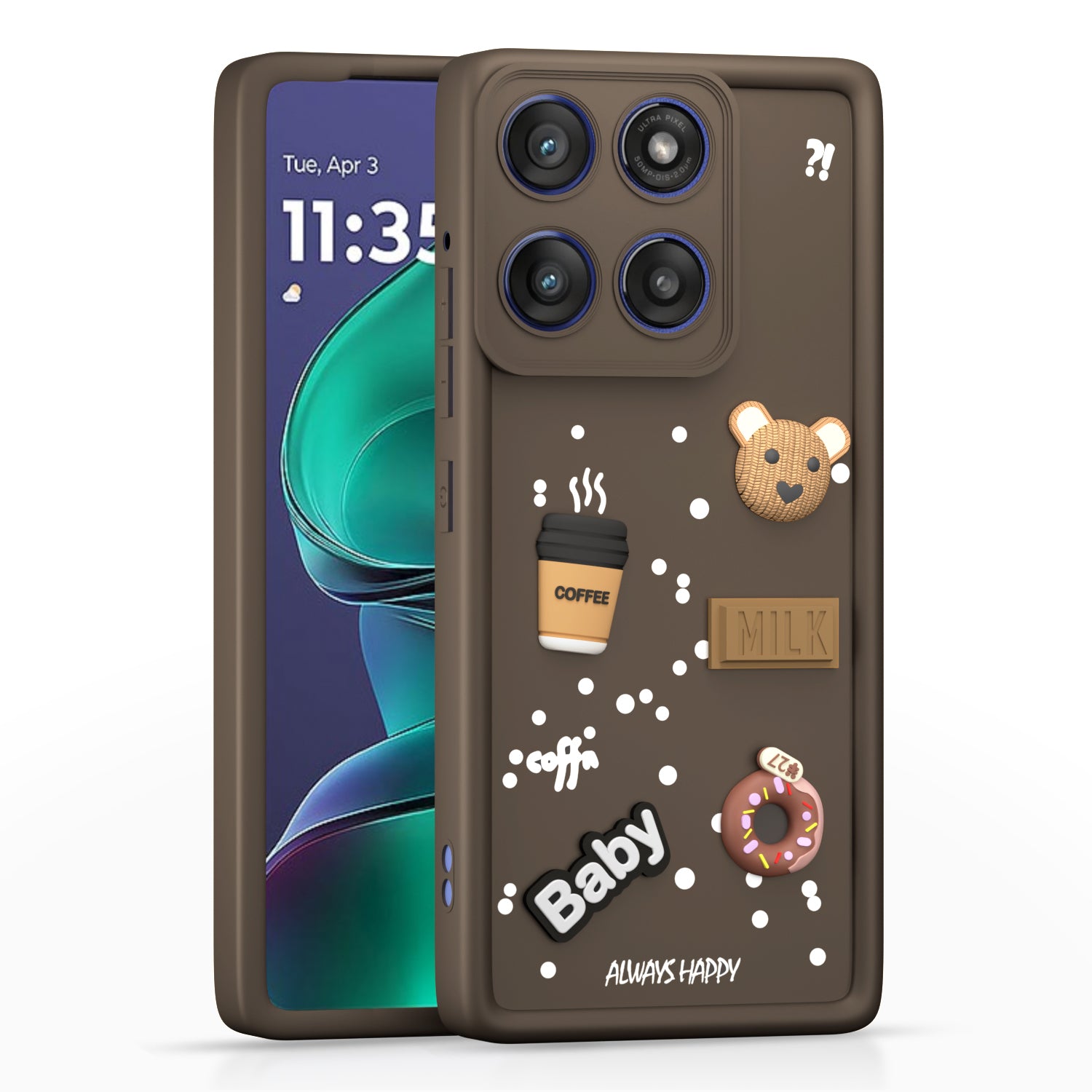 Pikkme Motorola Moto Edge 60 Stylus 5G Cute Fun Cartoon 3D Bear Coffee Back Cover - Brown