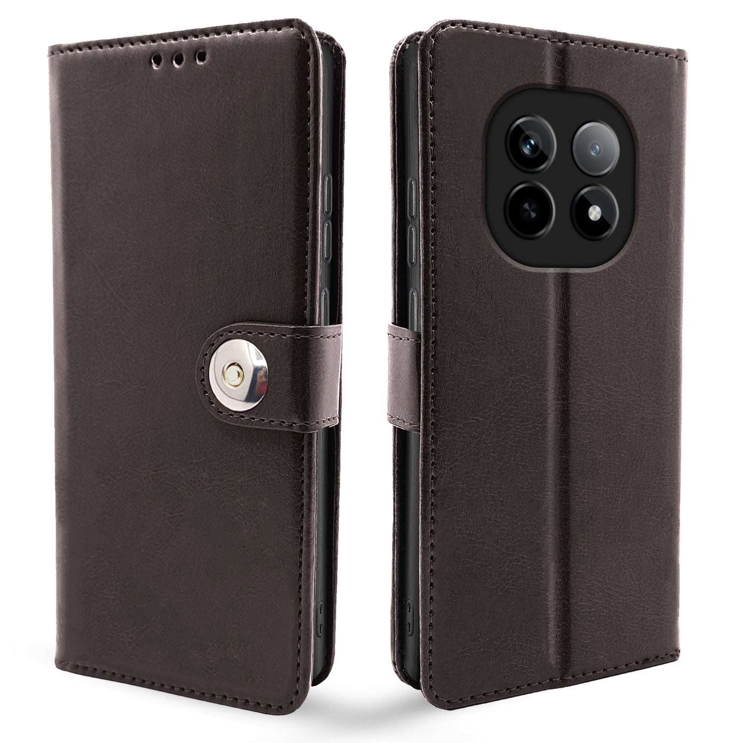 Realme P2 Pro 5G Button wallet flip cover in coffee by Pikkme