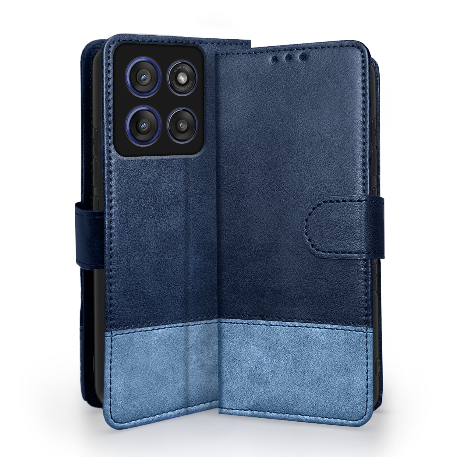 Pikkme Motorola Moto Edge 60 Pro 5G Dual-Tone PU Leather Finish Magnetic Flip Cover (Navy Blue)