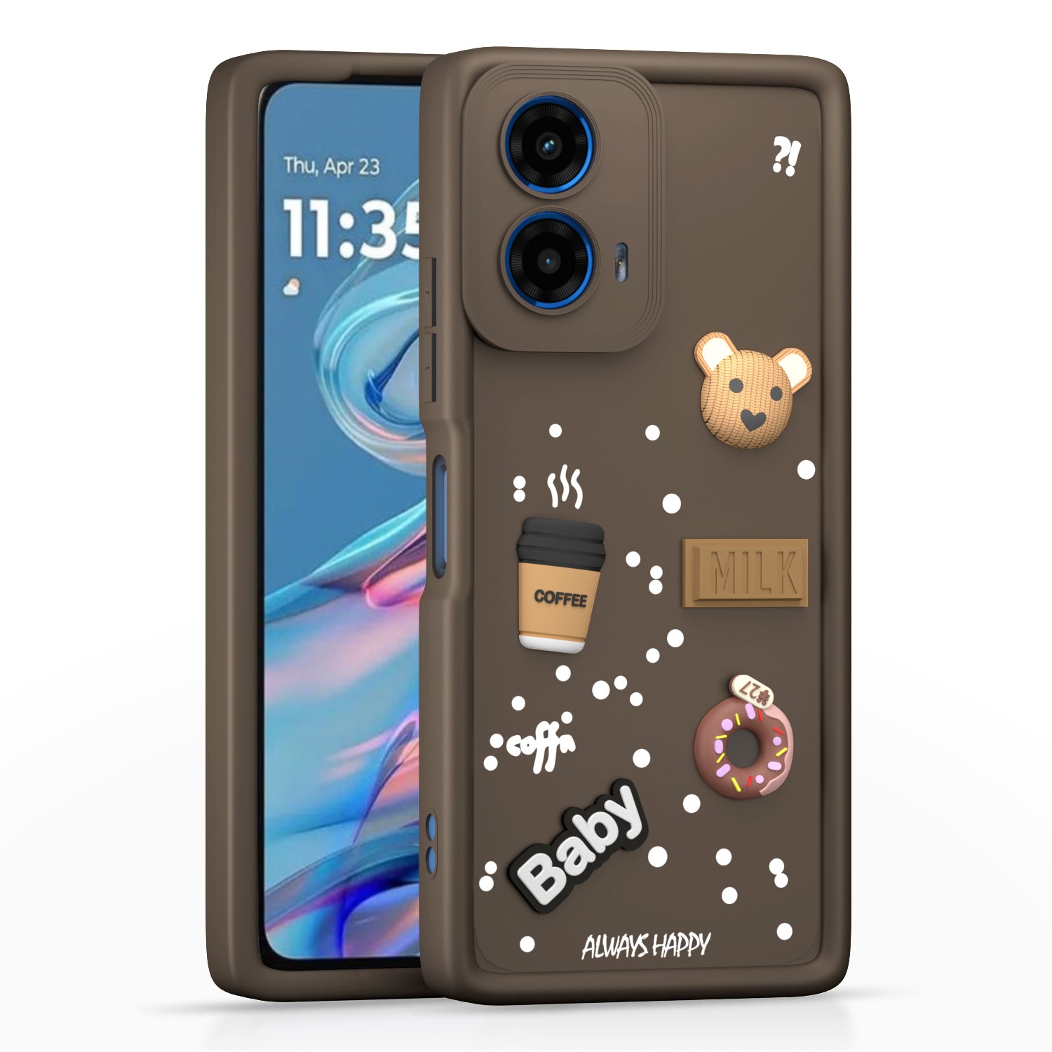 Pikkme Motorola Moto G45 5G Cute Fun Cartoon 3D Bear Coffee Back Cover (Brown)