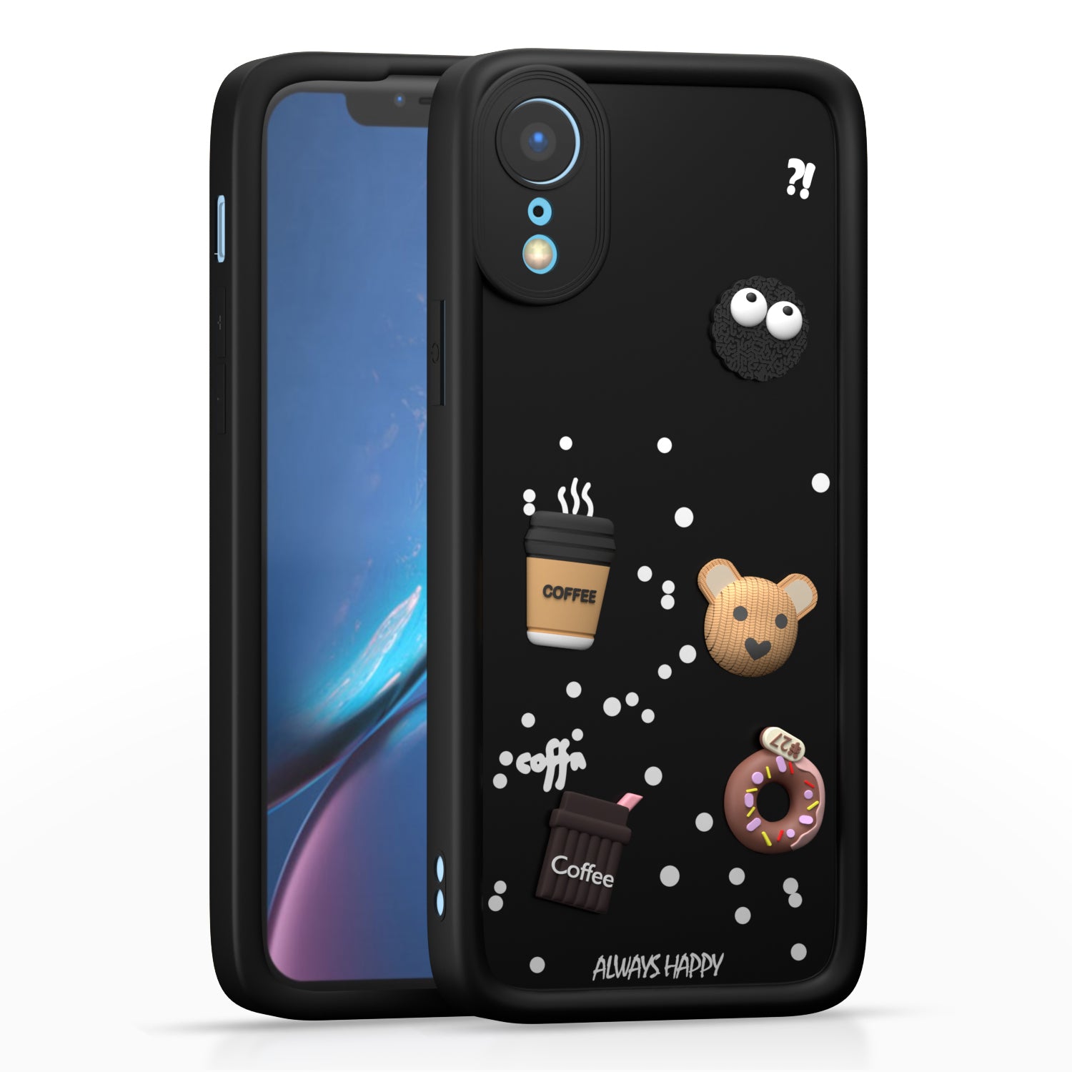 Pikkme iPhone XR Cute Fun Cartoon 3D Bear Coffee Back Cover (Black)