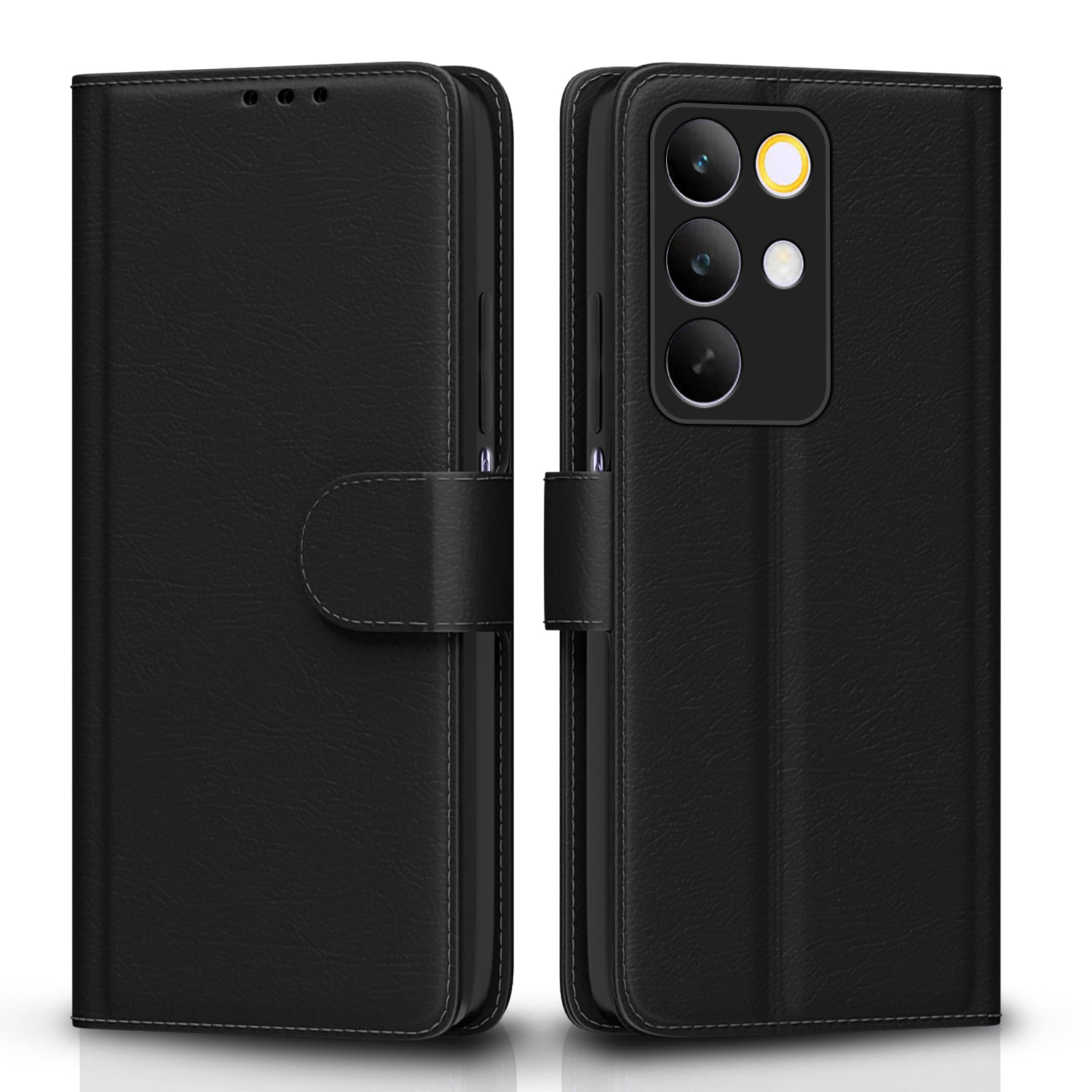 Pikkme Realme C85 5G Premium Leather Finish Vintage Flip Cover - Black