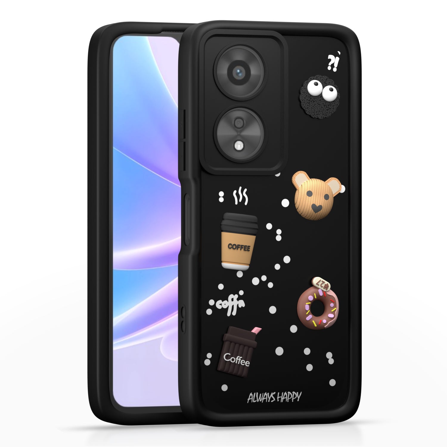 PIkkme Oppo A38 4G / Oppo A18 4G Cute Fun Cartoon 3D Bear Coffee Back Cover (Black)