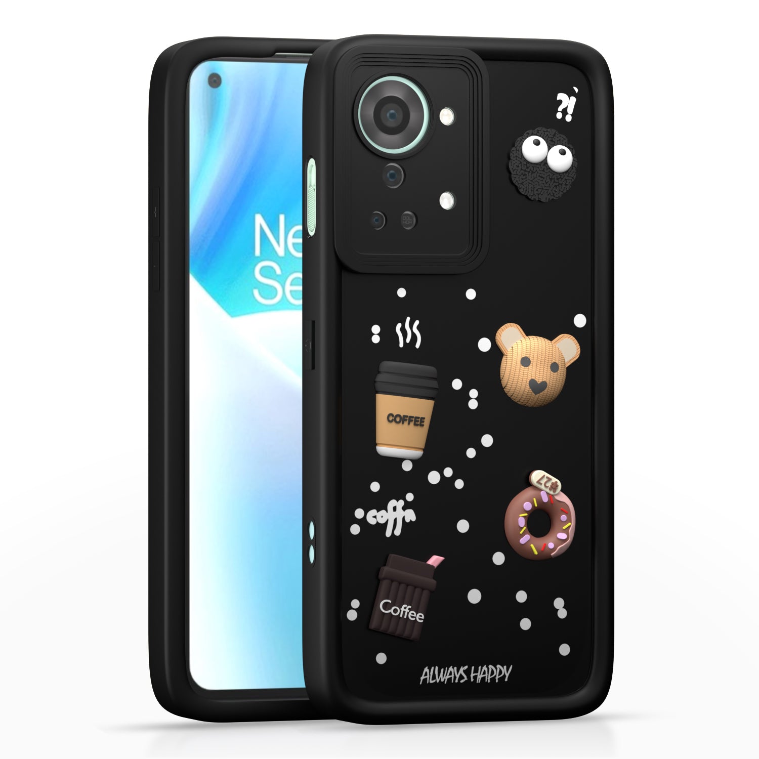 Pikkme OnePlus Nord 2T 5G Cute Fun Cartoon 3D Bear Coffee Back Cover (Black)