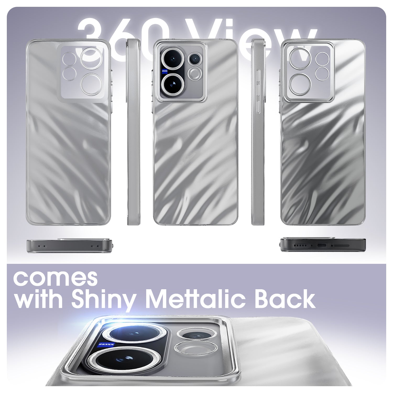 Pikkme Vivo V60 5G / Vivo T4 Pro 5G Swirl Design Silver Forest Back Cover (Silver)