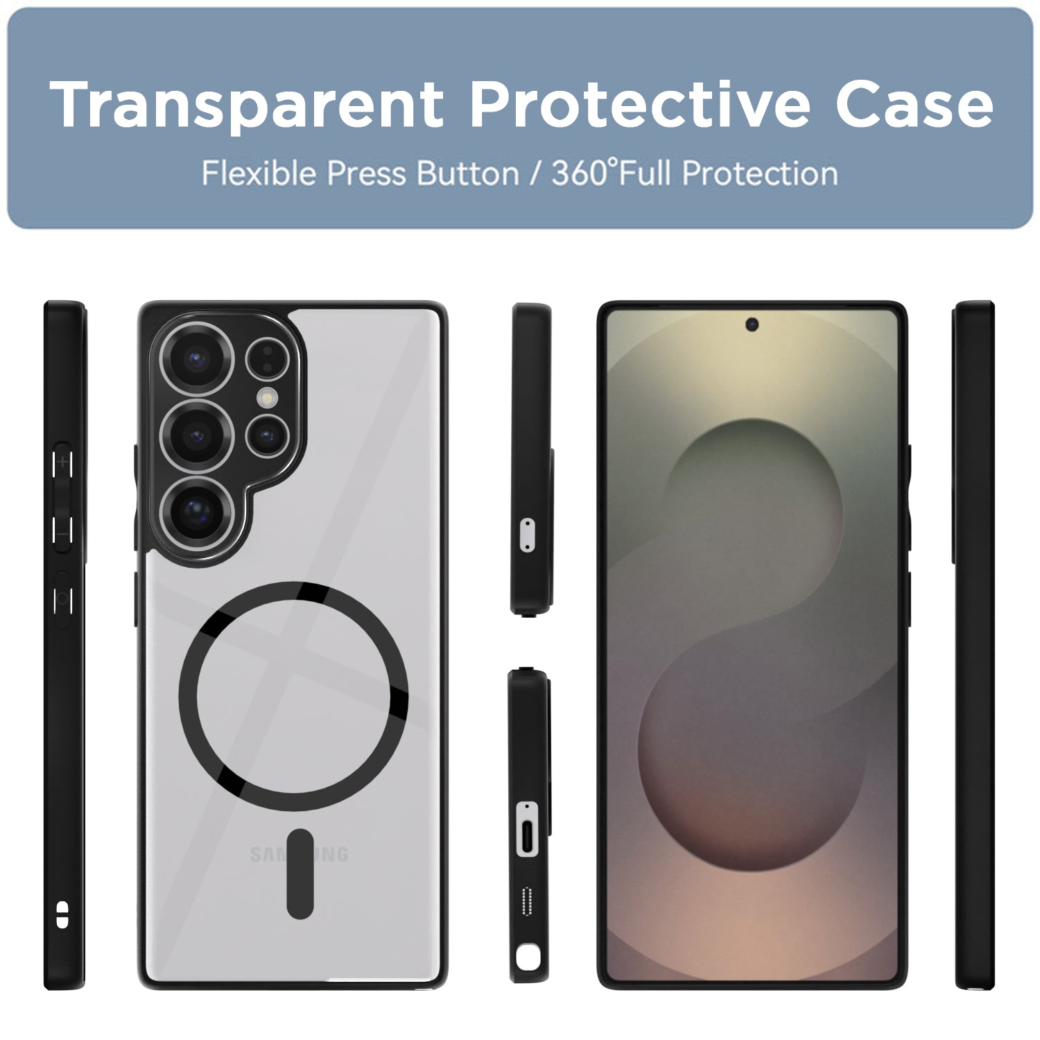 Pikkme Samsung Galaxy S23 Ultra 5G Eagle 2 Mag-Safe Shockproof Hard Transparent Back Cover (Black)