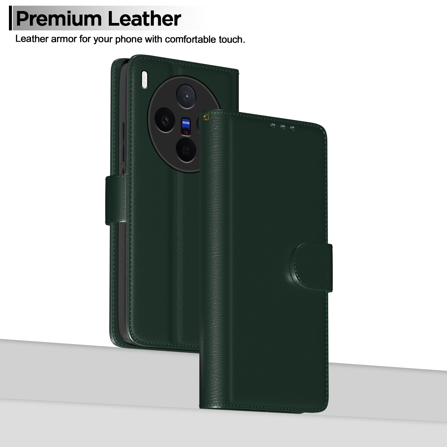 Pikkme Vivo X300 5G Premium Leather Finish Vintage Flip Cover (Green)