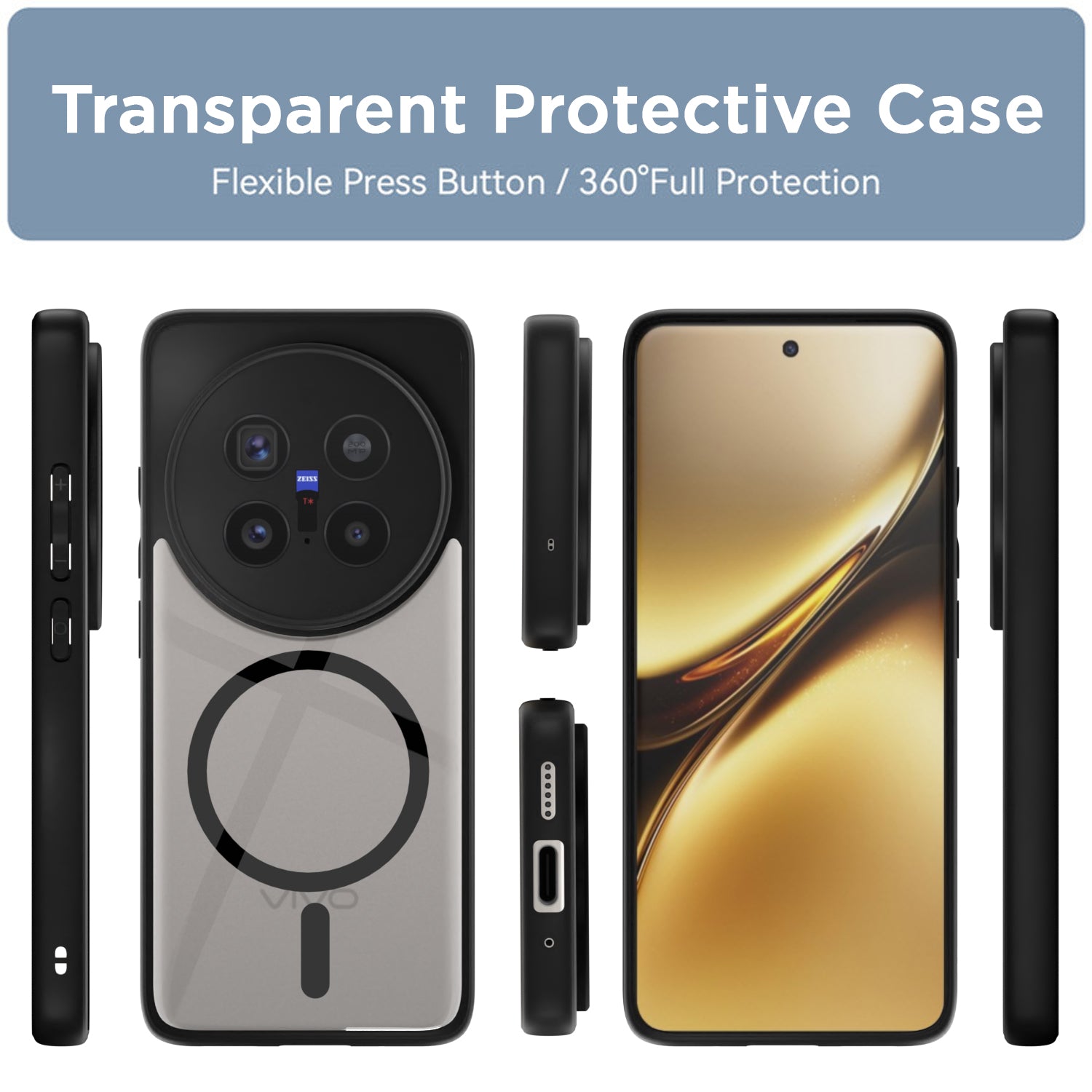 Pikkme Vivo X200 Pro 5G Eagle 2 Mag-Safe Shockproof Hard Transparent Back Cover (Black)