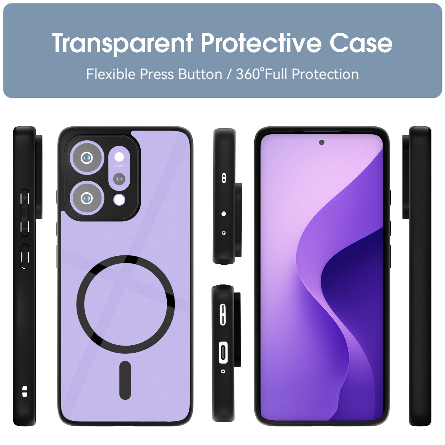 Pikkme Oppo Reno 14 Pro 5G Eagle 2 Mag-Safe Shockproof Hard Transparent Back Cover (Black)