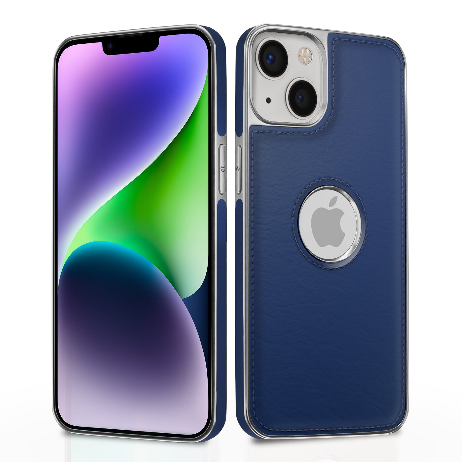 iPhone 14 Chrome Leather Back Cover -Blue