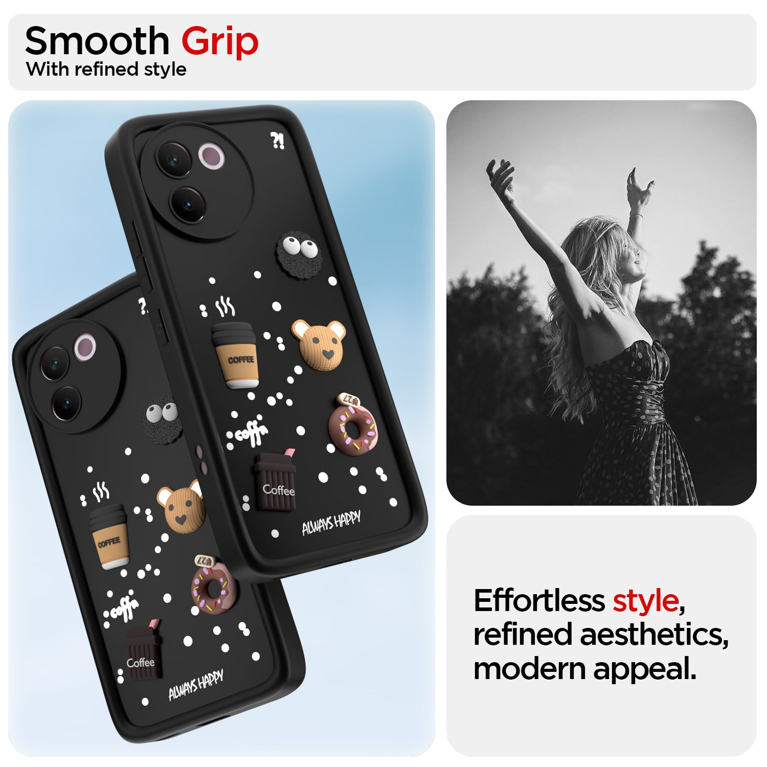 Pikkme Vivo V30e 5G Cute Fun Cartoon 3D Bear Coffee Back Cover (Black)