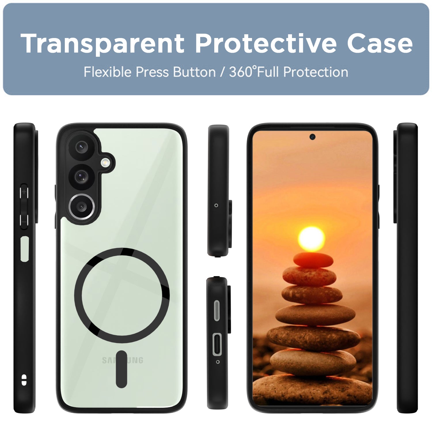 Pikkme Samsung Galaxy M36 5G Eagle 2 Mag-Safe Shockproof Hard Transparent Back Cover (Black)
