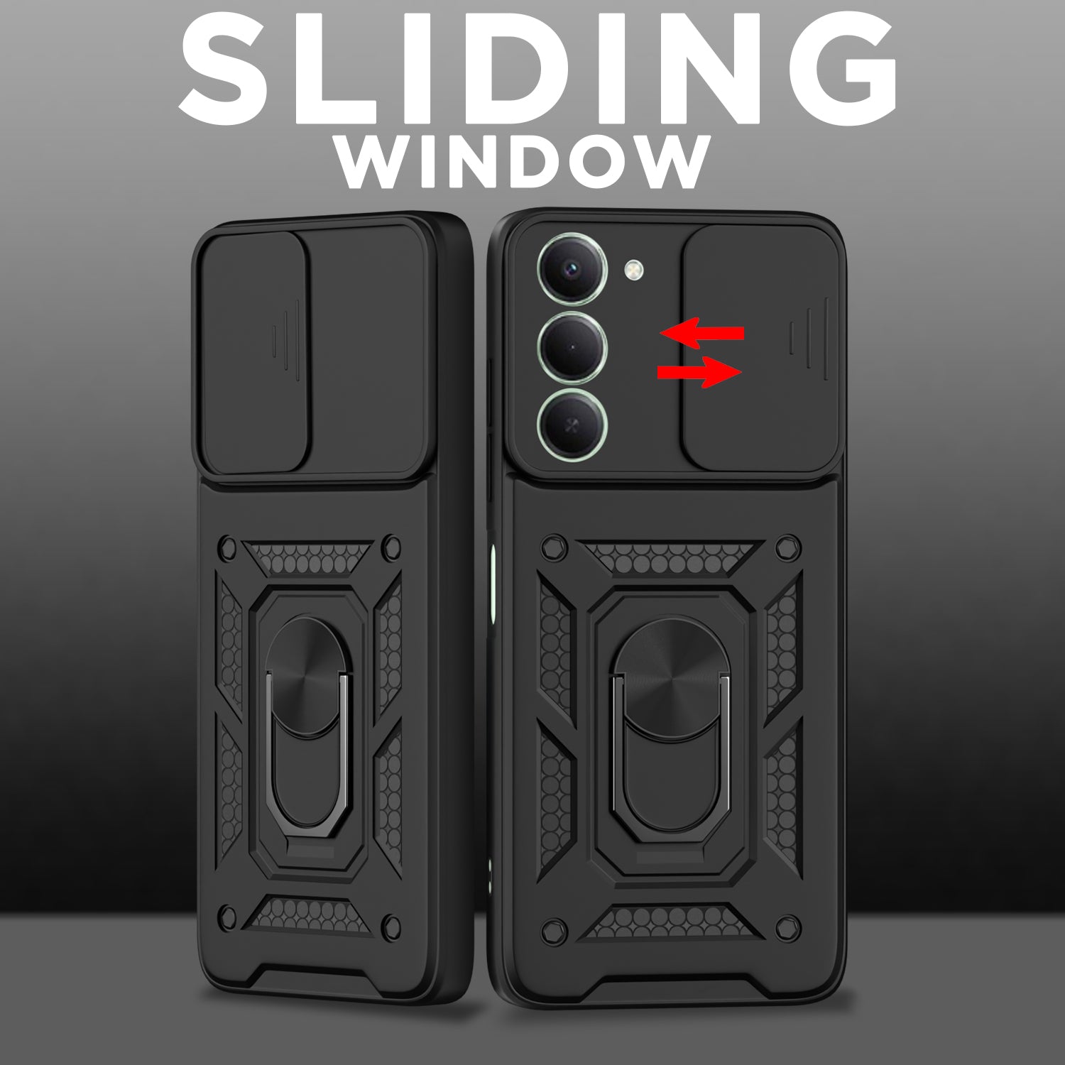Pikkme Redmi 15 5G Sliding Camera Shield & Stand D10 Tough Armor Back Cover (Black)