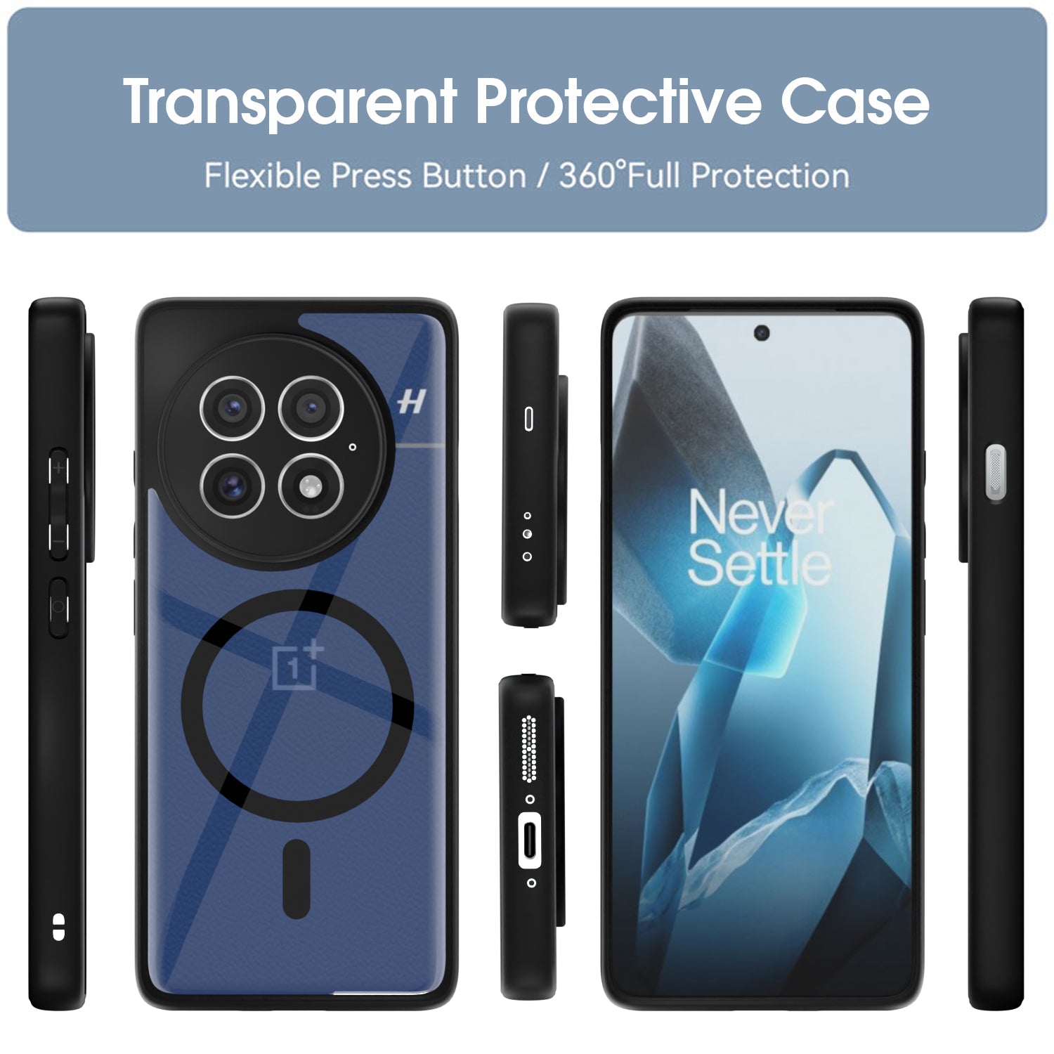 Pikkme OnePlus 13 5G Eagle 2 Mag-Safe Shockproof Hard Transparent Back Cover (Black)
