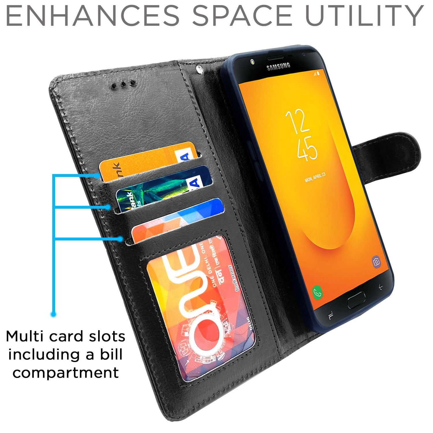 Pikkme Samsung Galaxy J7 Duo Flip Cover (Black)