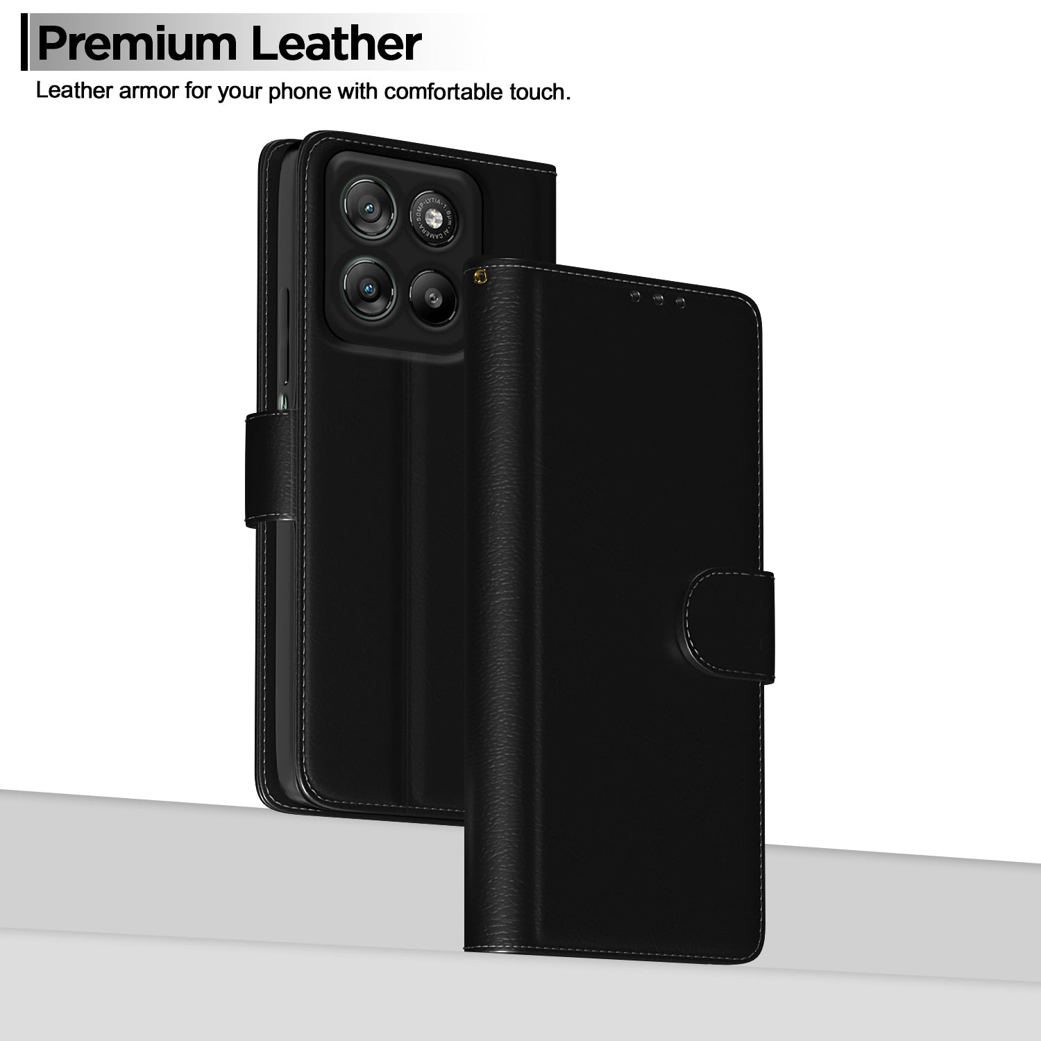 Pikkme Motorola Moto G67 Power 5G / G57 Power 5G Premium Leather Finish Vintage Flip Cover (Black)