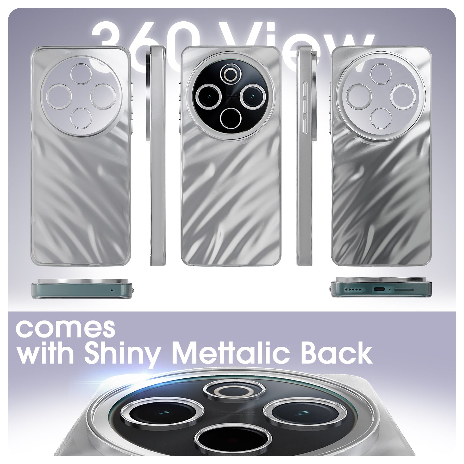 Pikkme Vivo Y300 Pro 5G Swirl Design Silver Forest Back Cover (Silver)