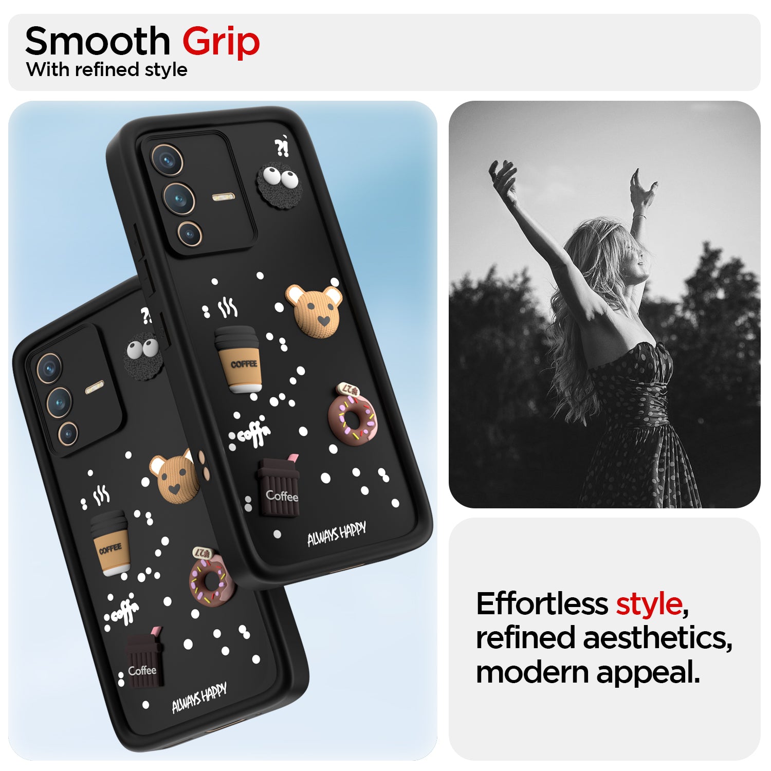 Pikkme Vivo V23 5G Cute Fun Cartoon 3D Bear Coffee Back Cover (Black)