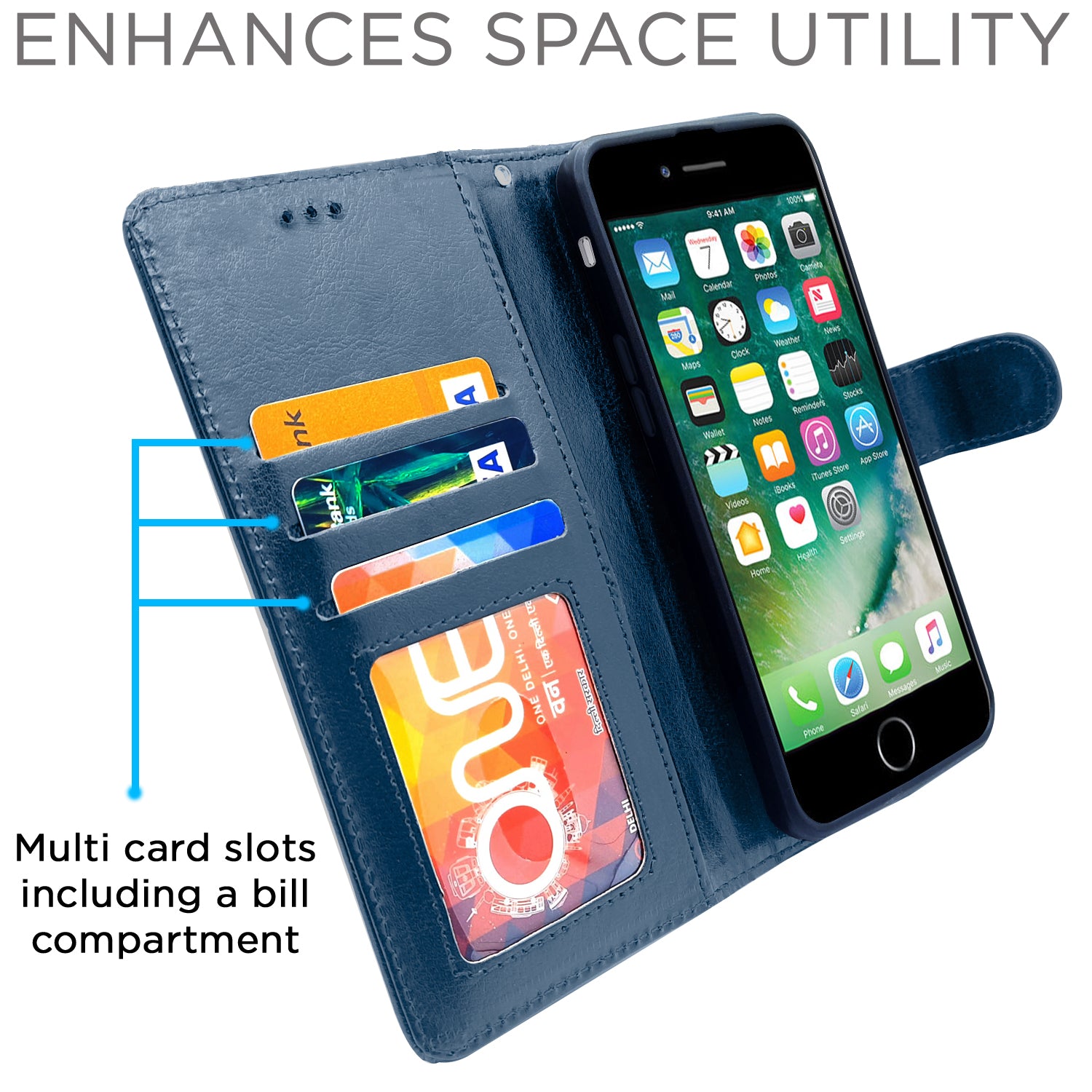 Pikkme iPhone 7/8 Vintage Flip Cover (Blue)