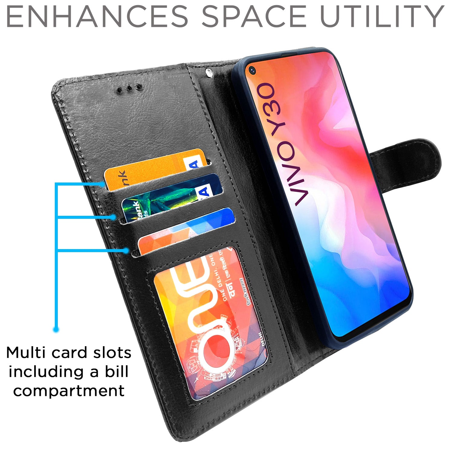 Pikkme Vivo Y30 Flip Vintage Flip Cover | Black