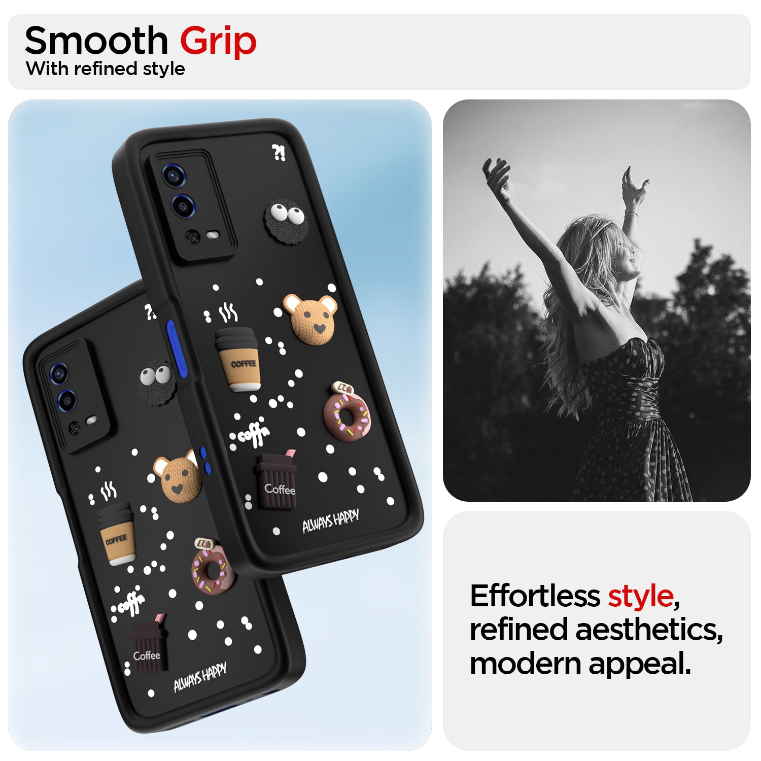Pikkme Oppo A55 Cute Fun Cartoon 3D Bear Coffee Back Cover (Black)