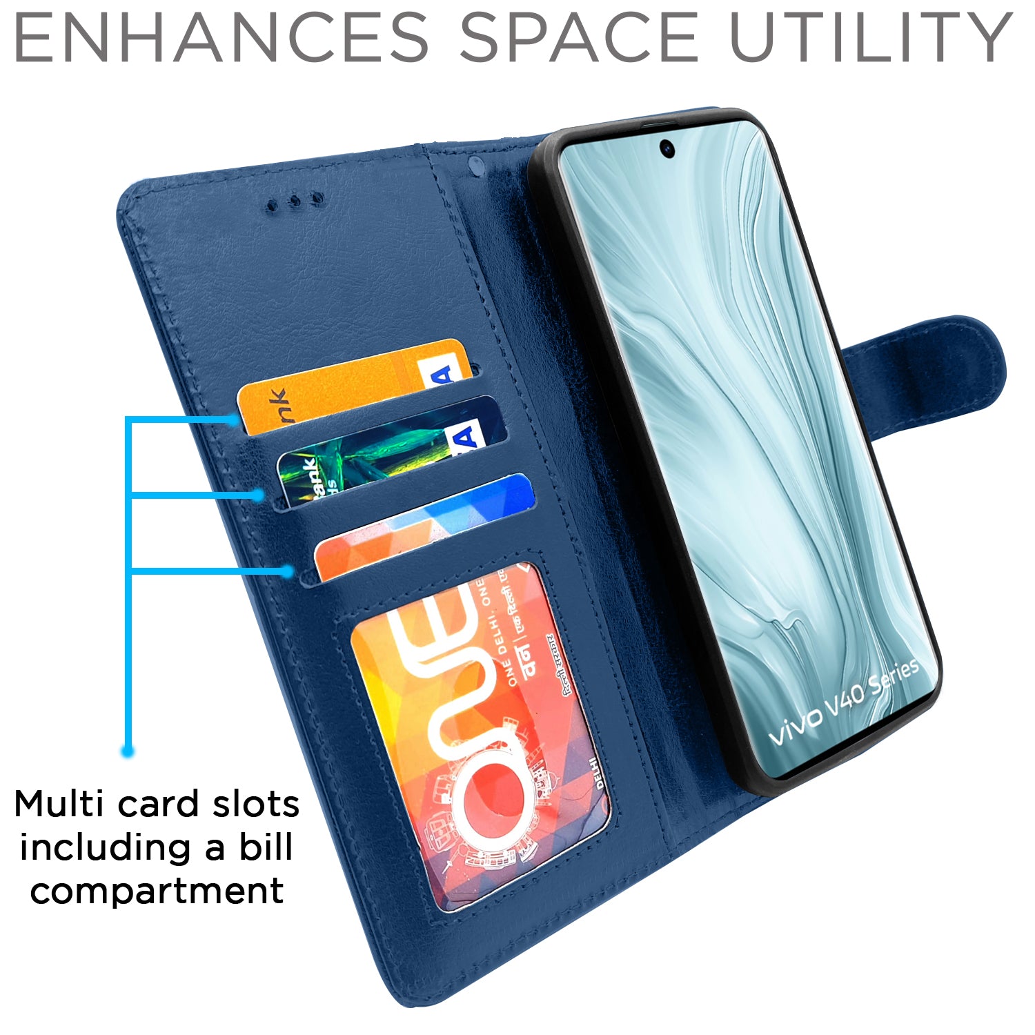 Pikkme Vivo V40 5G Vintage Flip Cover (Blue)