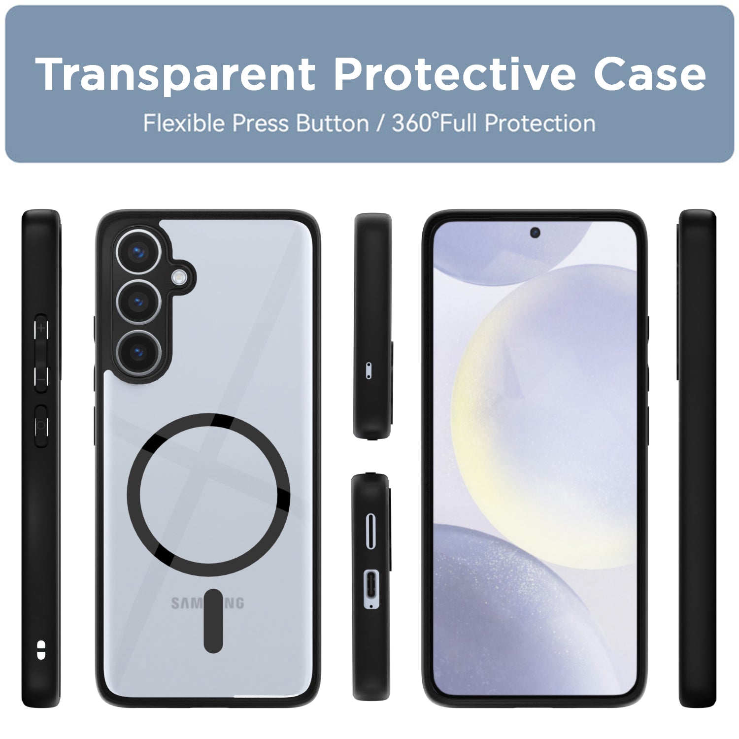 Pikkme Samsung Galaxy S24 5G / S25 5G Eagle 2 Mag-Safe Shockproof Hard Transparent Back Cover (Black)