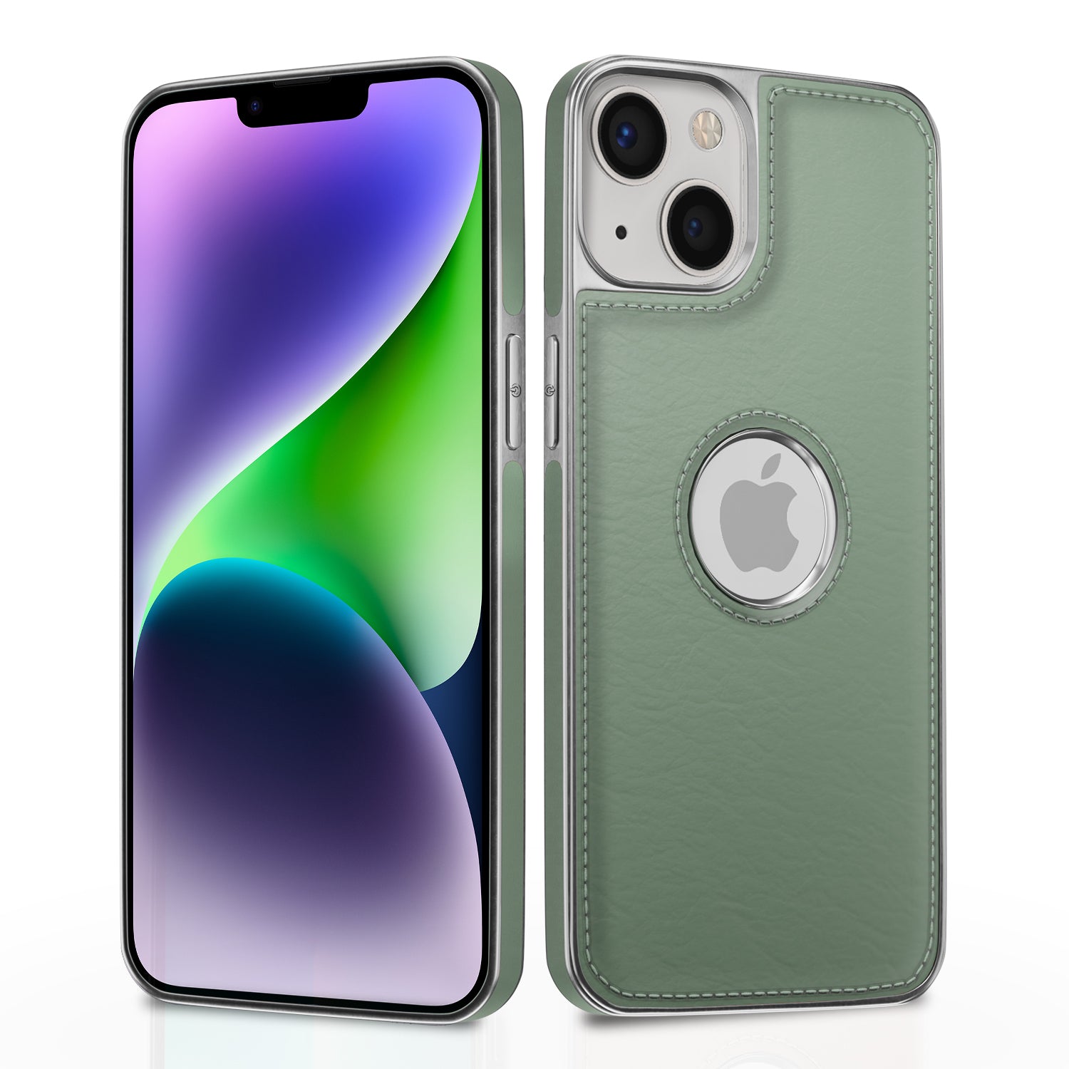iPhone 14 Plus Chrome Leather Back Cover -Green