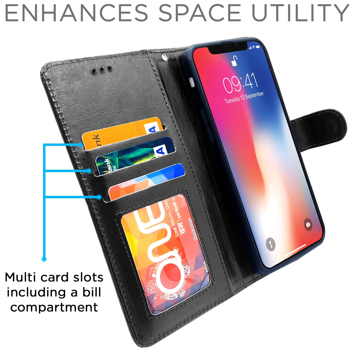Pikkme iPhone X/Xs Vintage Flip Cover (Black)
