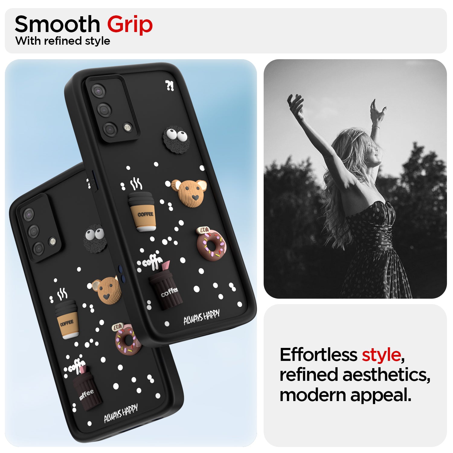 Pikkme Oppo A74 5G Cute Fun Cartoon 3D Bear Coffee Back Cover (Black)