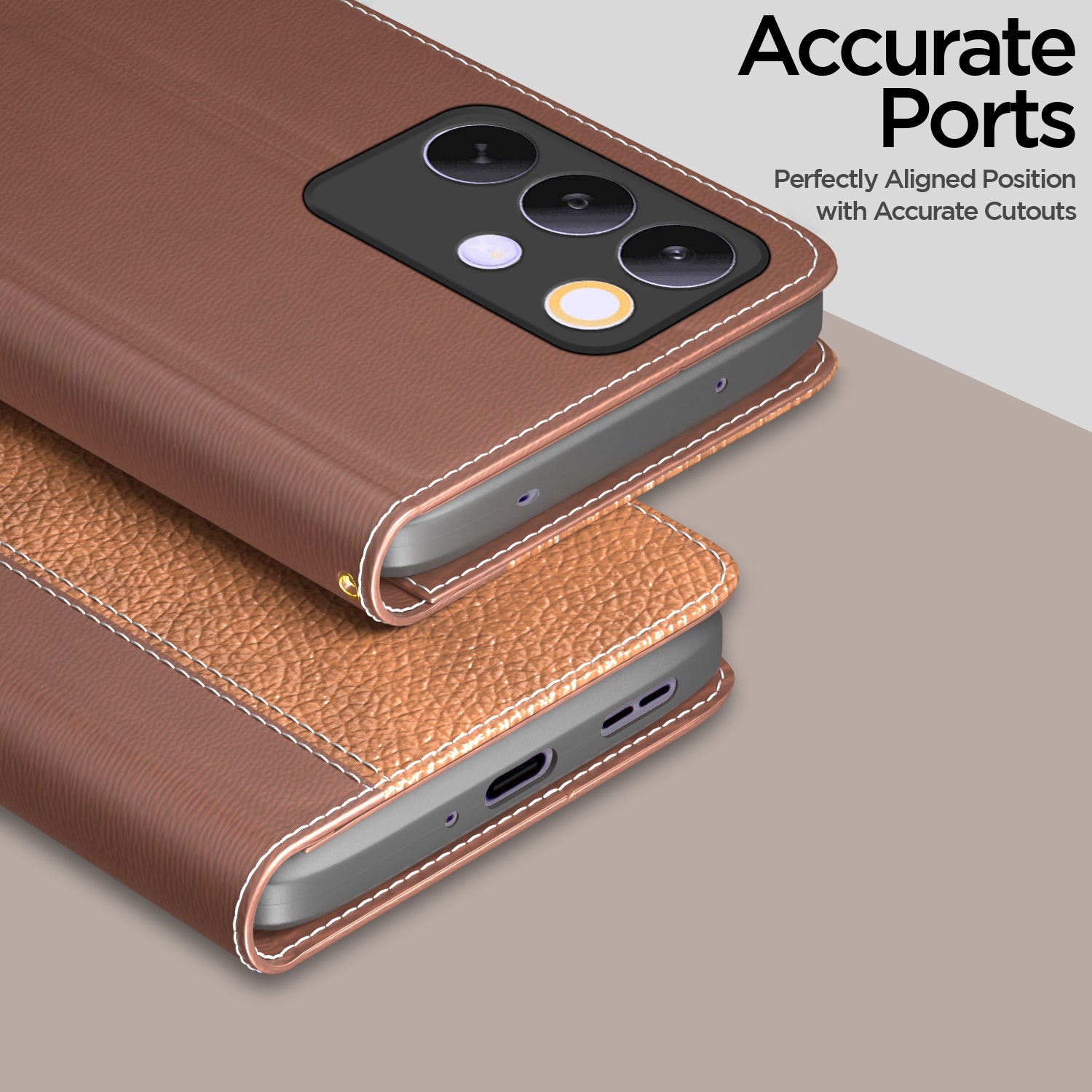 Pikkme Realme C85 5G Double Contrast Leather Finish Flip Cover (Tan)