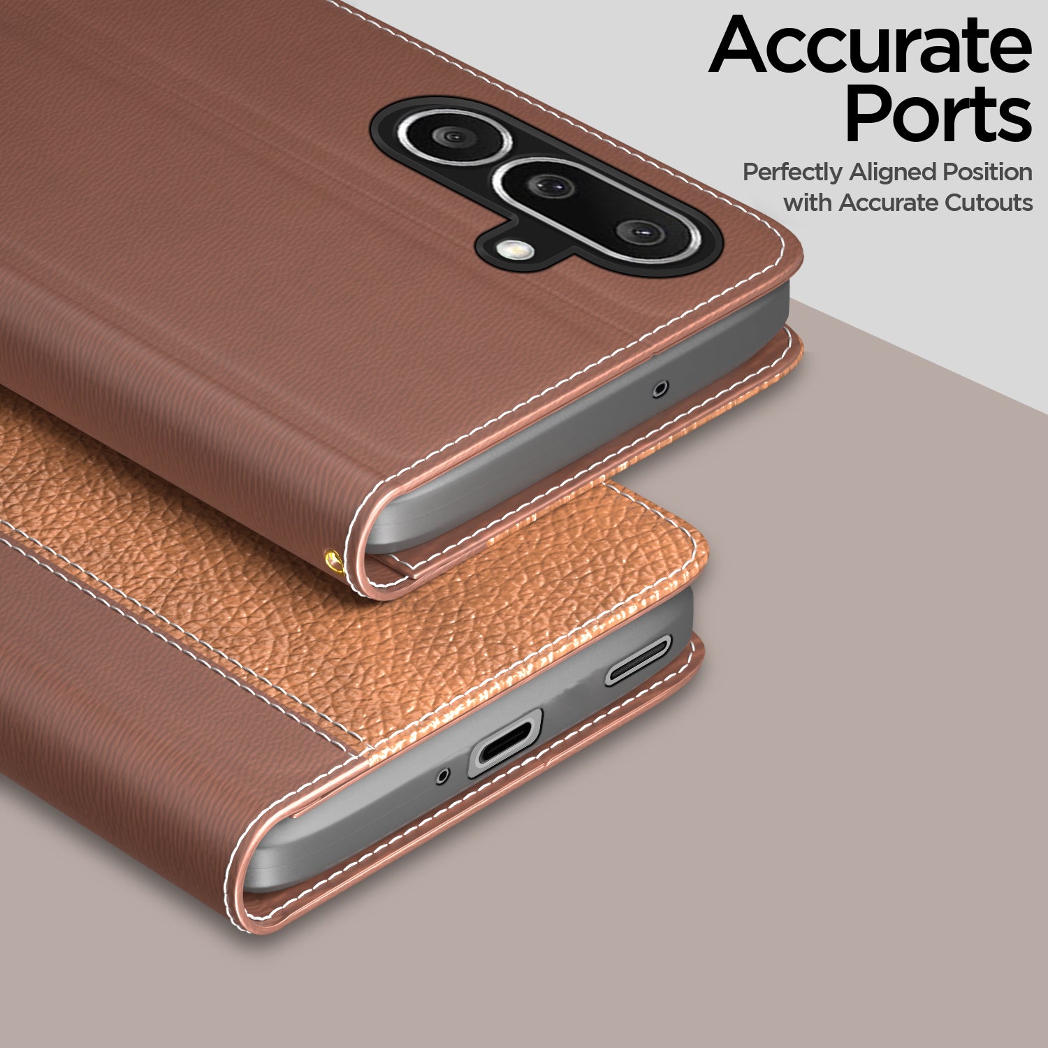 Pikkme Samsung Galaxy M56 5G Double Contrast Flip Cover (Tan)